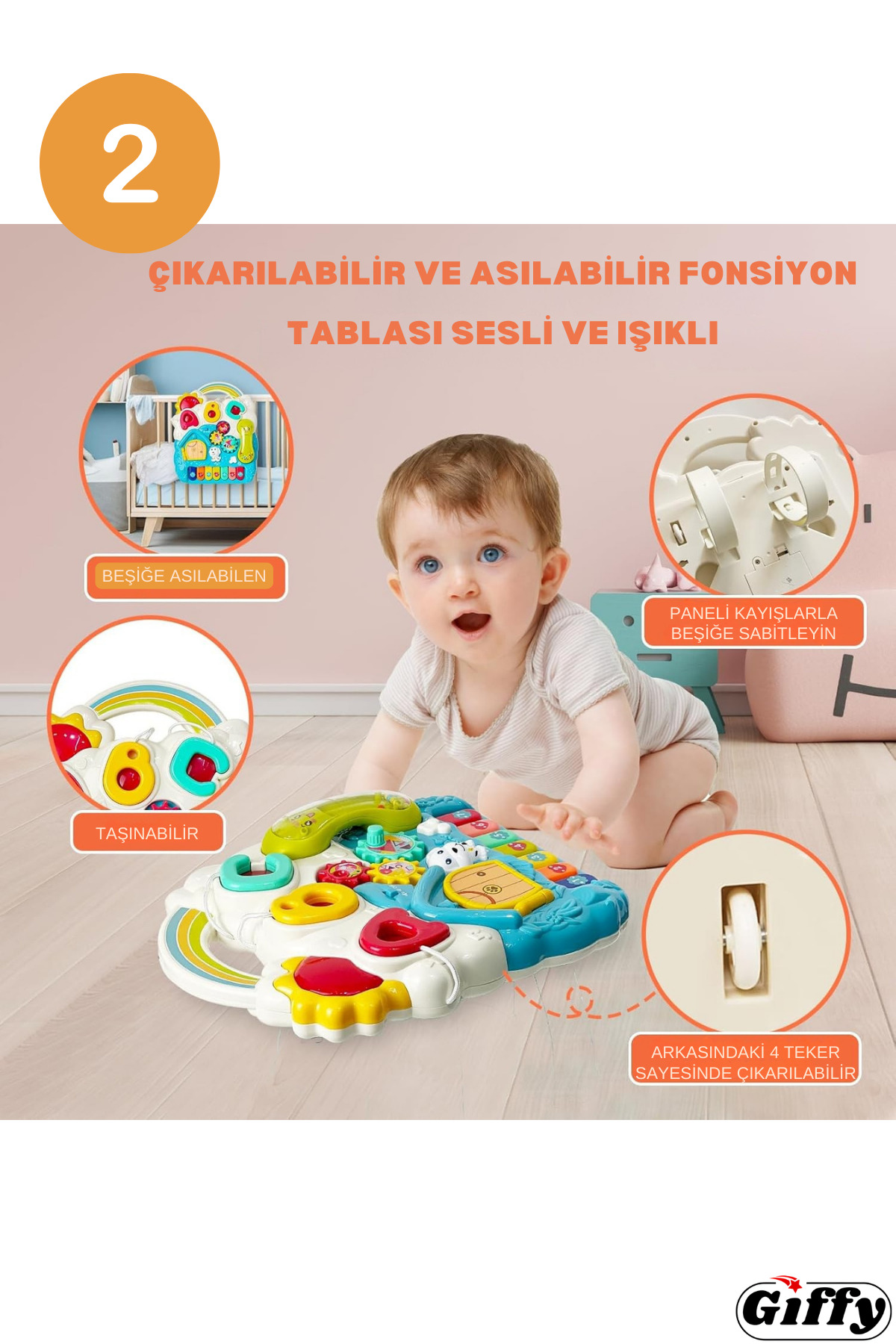 giffy Yürüteç Piyanolu Sesli Işıklı 4 Farklı Mod ile Yürümeye Yardımcı Aktivite Masası Fonksiyonlu Yürüteç fotoğrafı 5 (önizleme)