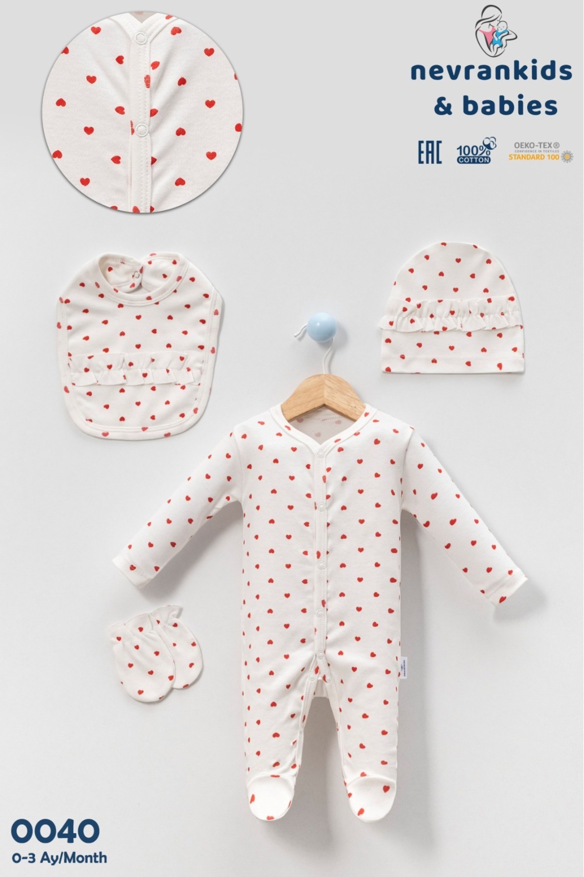 nevrankids Kız Bebek Kalpli 4'lü Tulum Set fotoğrafı 4 (önizleme)