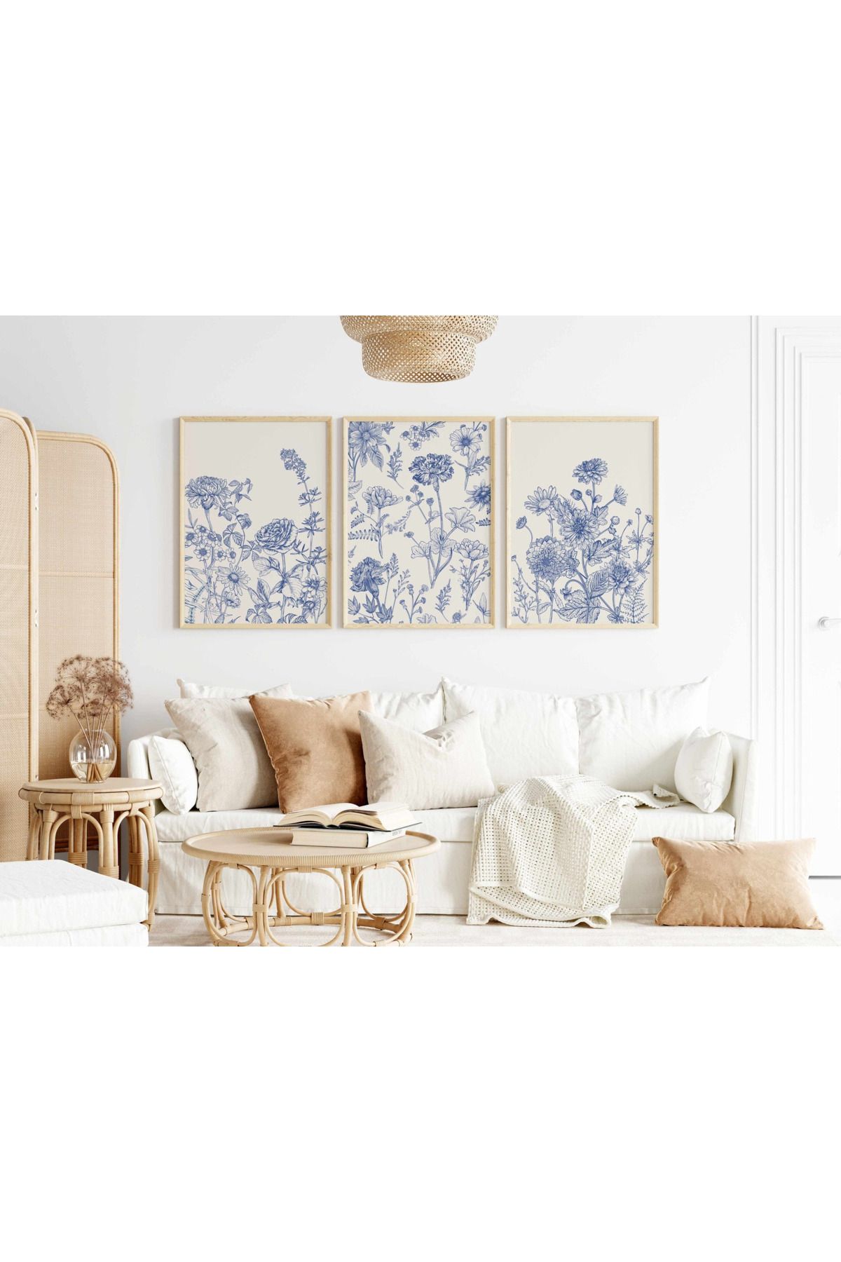 Tuba Decor 3 Parça Ahşap Çerçeve Görünümlü bohem MDF Tablo Seti
