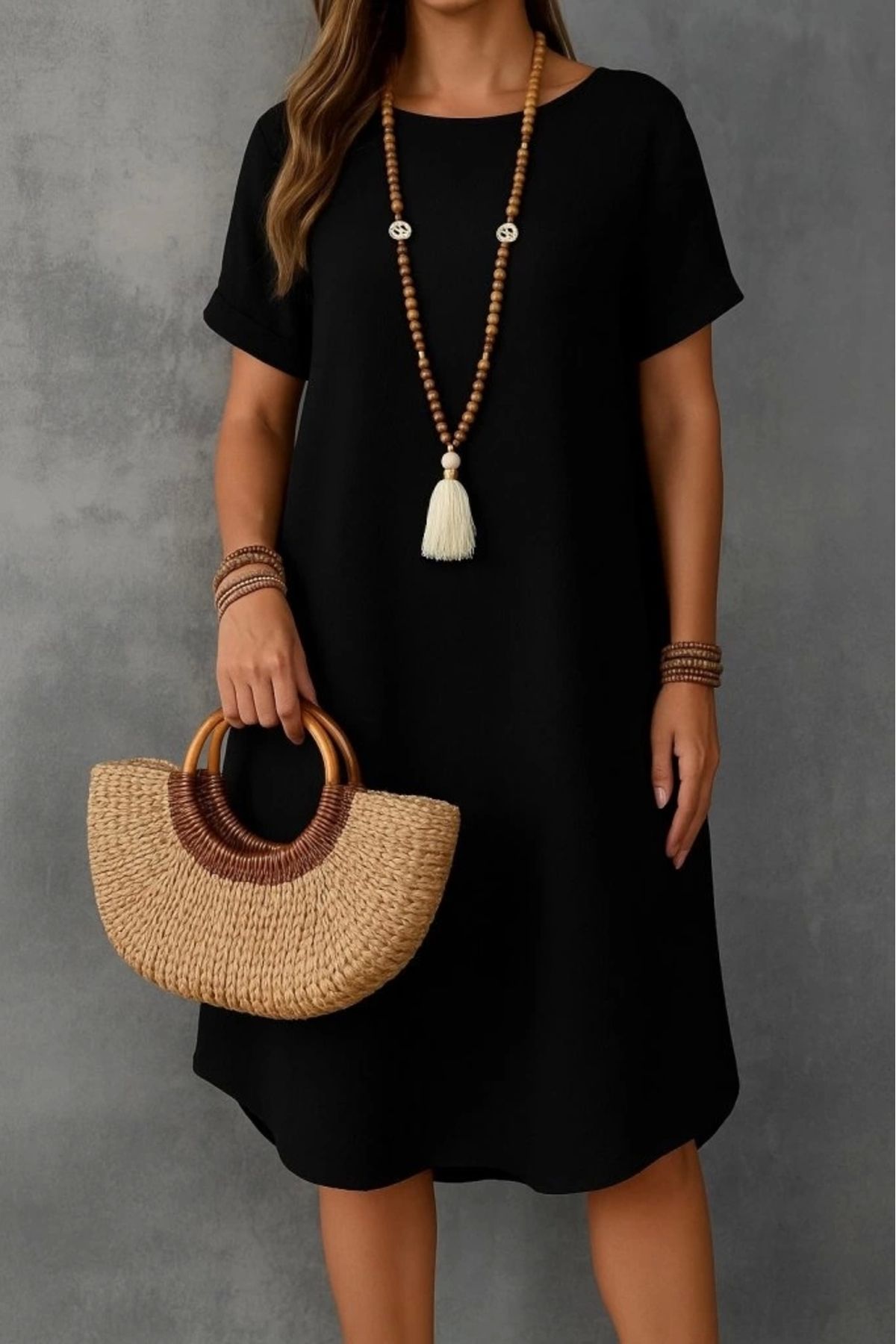 Butik Kadın Kısa Kollu Kayık Yaka Bürümcük Elbise
