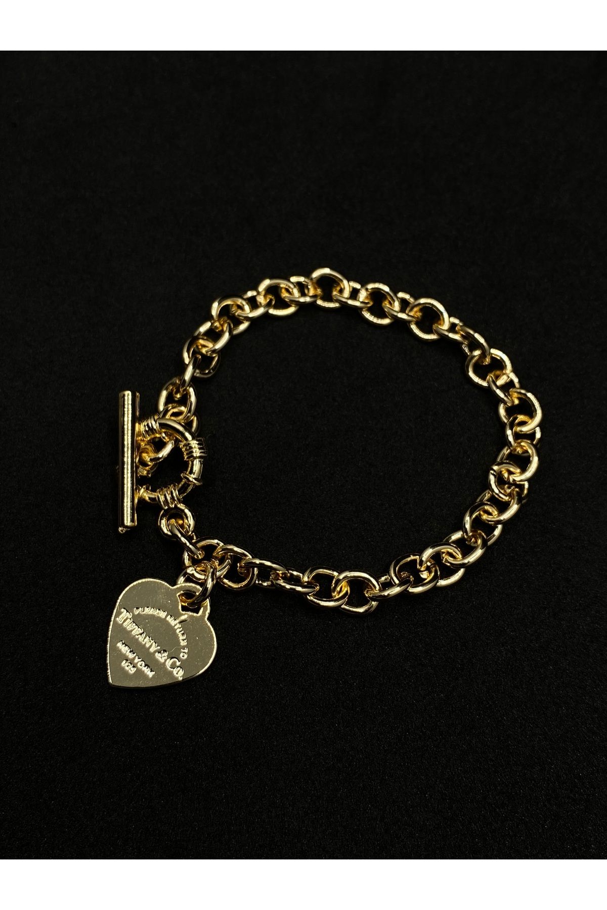 Jiji Jewelery Tiff Co Heart Tag Toggle Altın Renk Çelik Bileklik