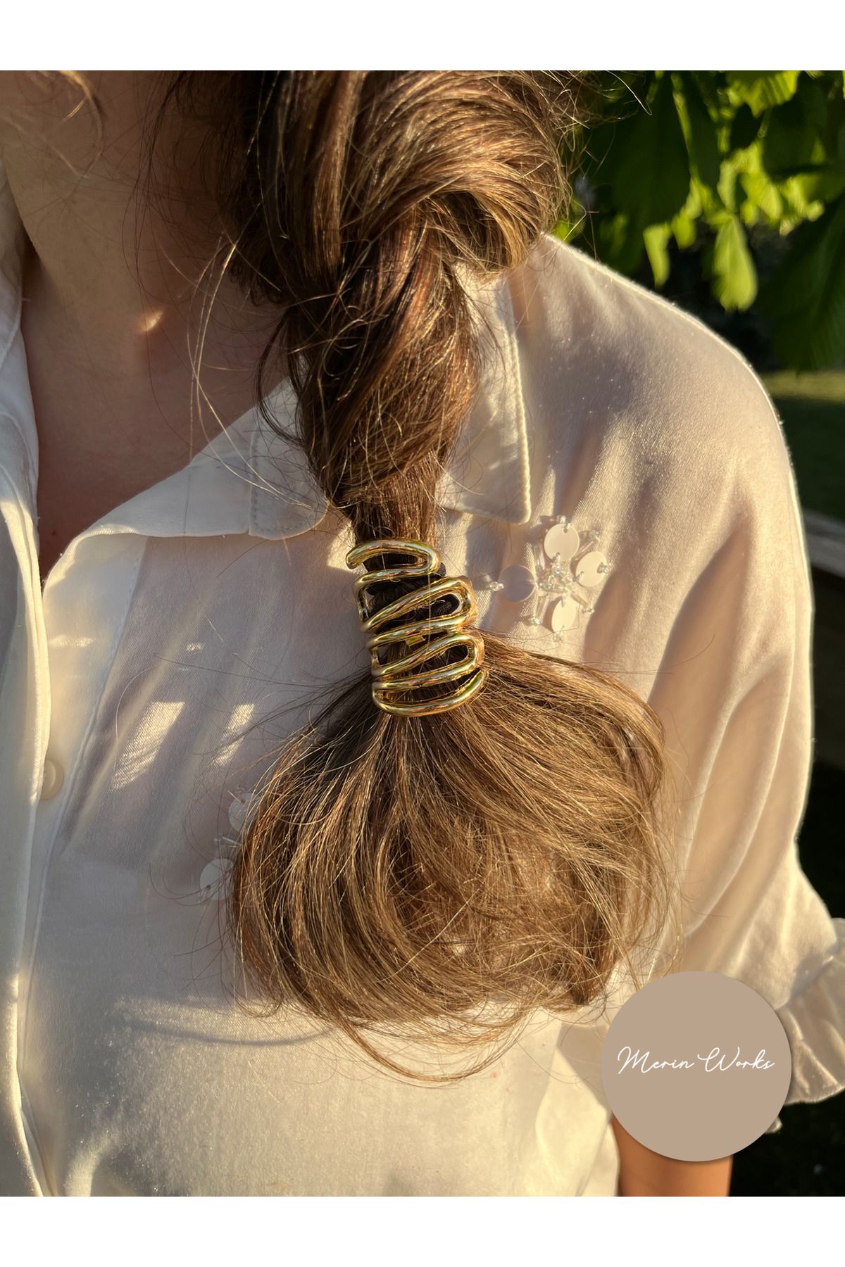 Butik Gold Metal Amorf Çizgi Lastik Toka At Kuyruğu Saç Aksesuarı