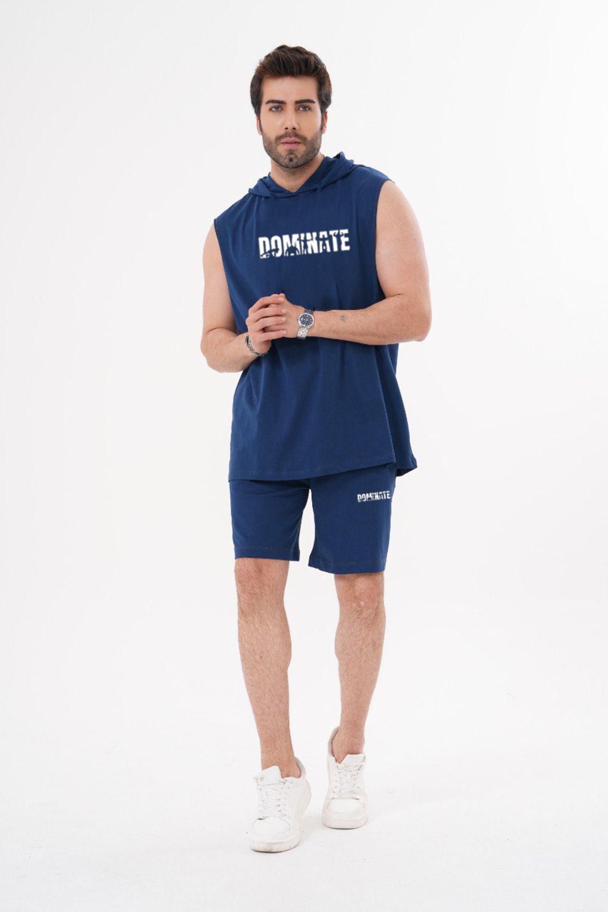 ACTIVE MODA - ERKEK KISA KOLLU POPSINATE BASKILI TSHIRT-ŞORT TAKIMI 2 Lİ PAMUKLU BÜYÜK BEDEN