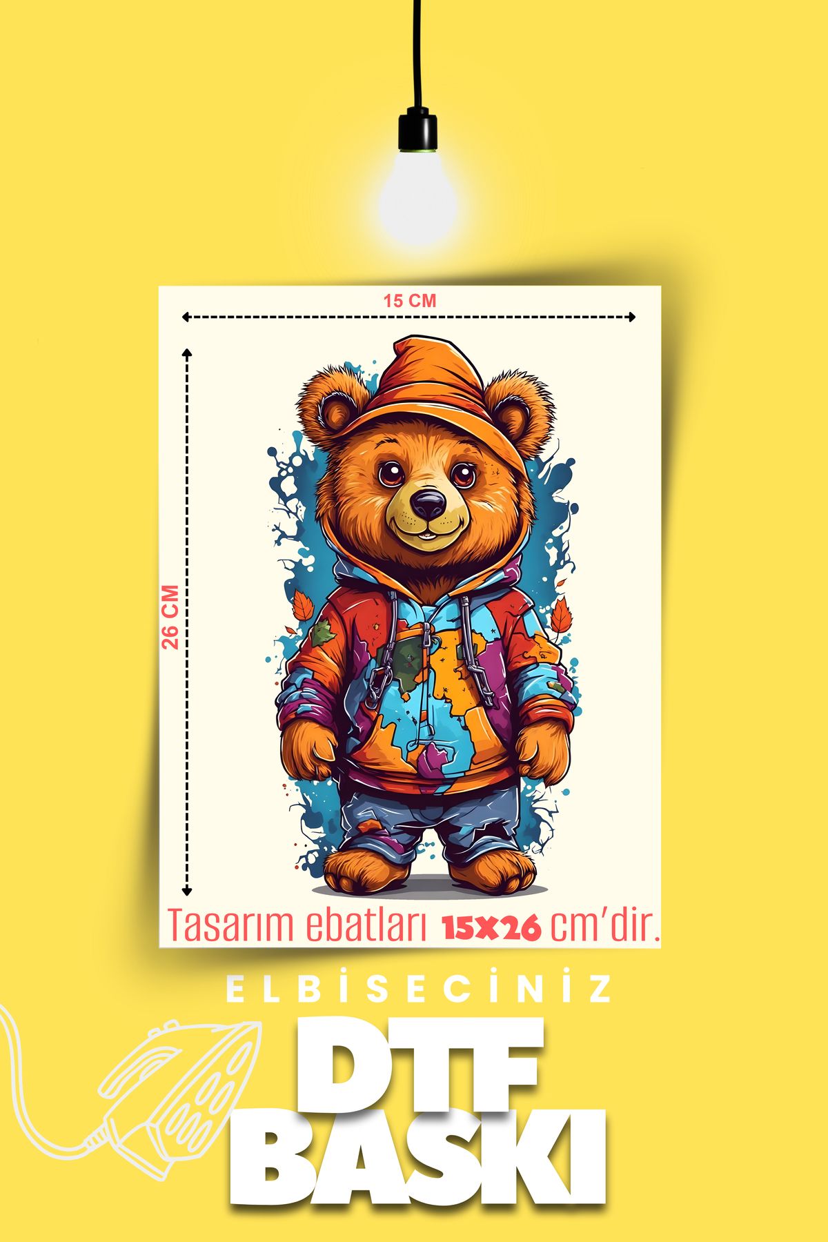 VİZYON İKRA "Teddy Bear" Temalı Ütü ile Yapışan Tişört Tekstil Transfer Premium Dtf Baskı