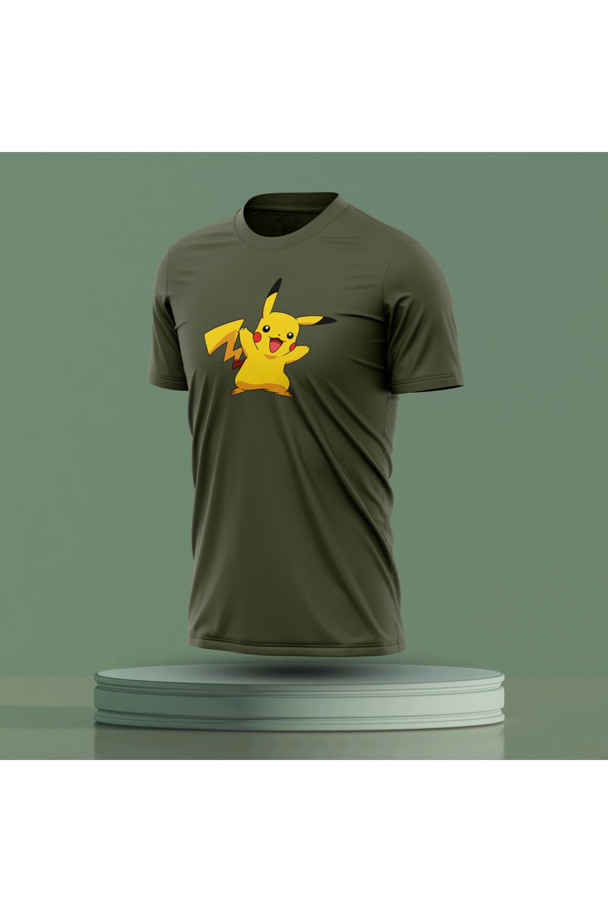 Bulvar Lee Erkek Sıfır Yaka Pikachu Baskılı Yazlık T-Shirt