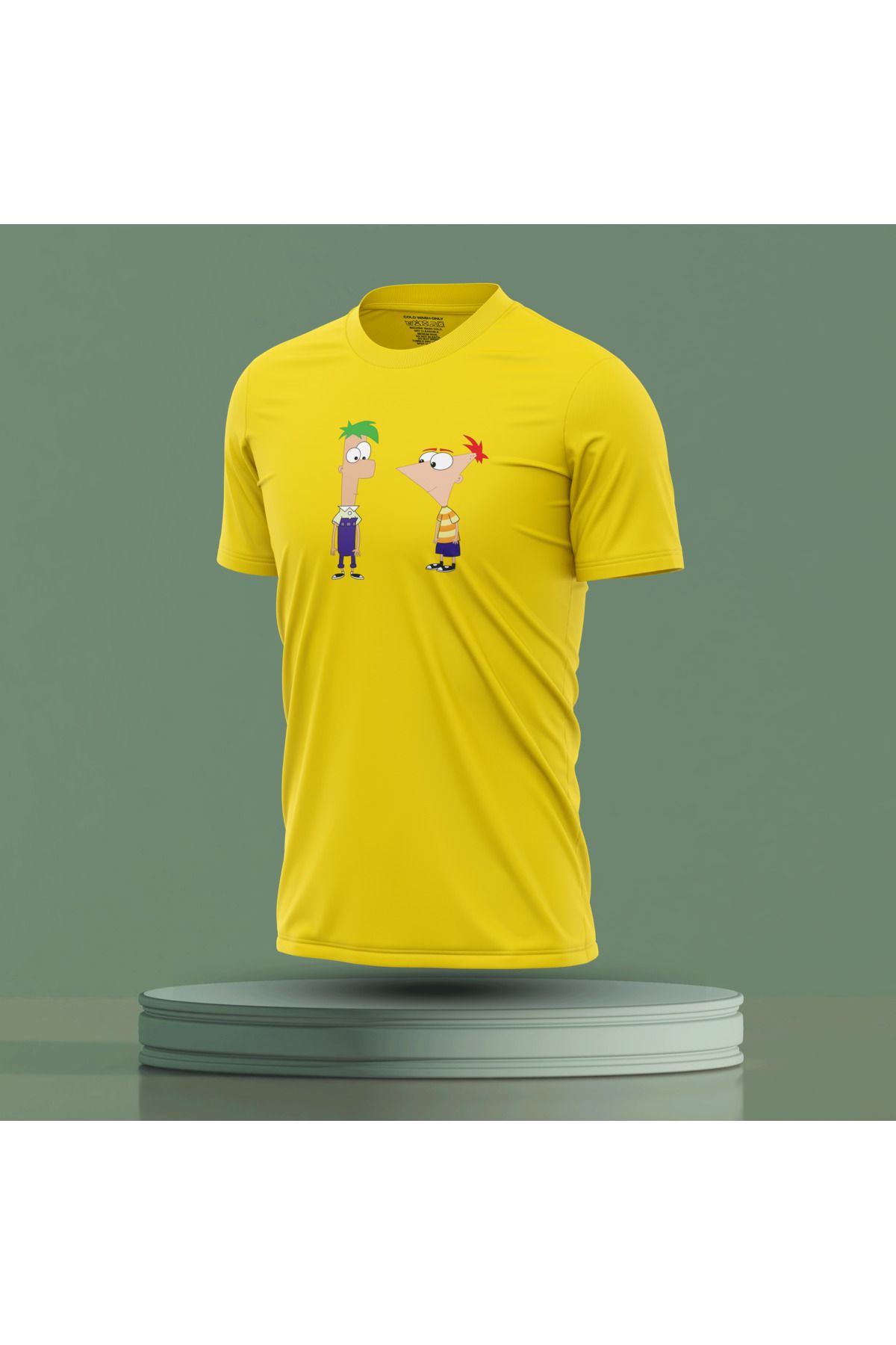 Bulvar Lee Erkek Sıfır Yaka Phineas and Ferb Baskılı Yazlık T-Shirt