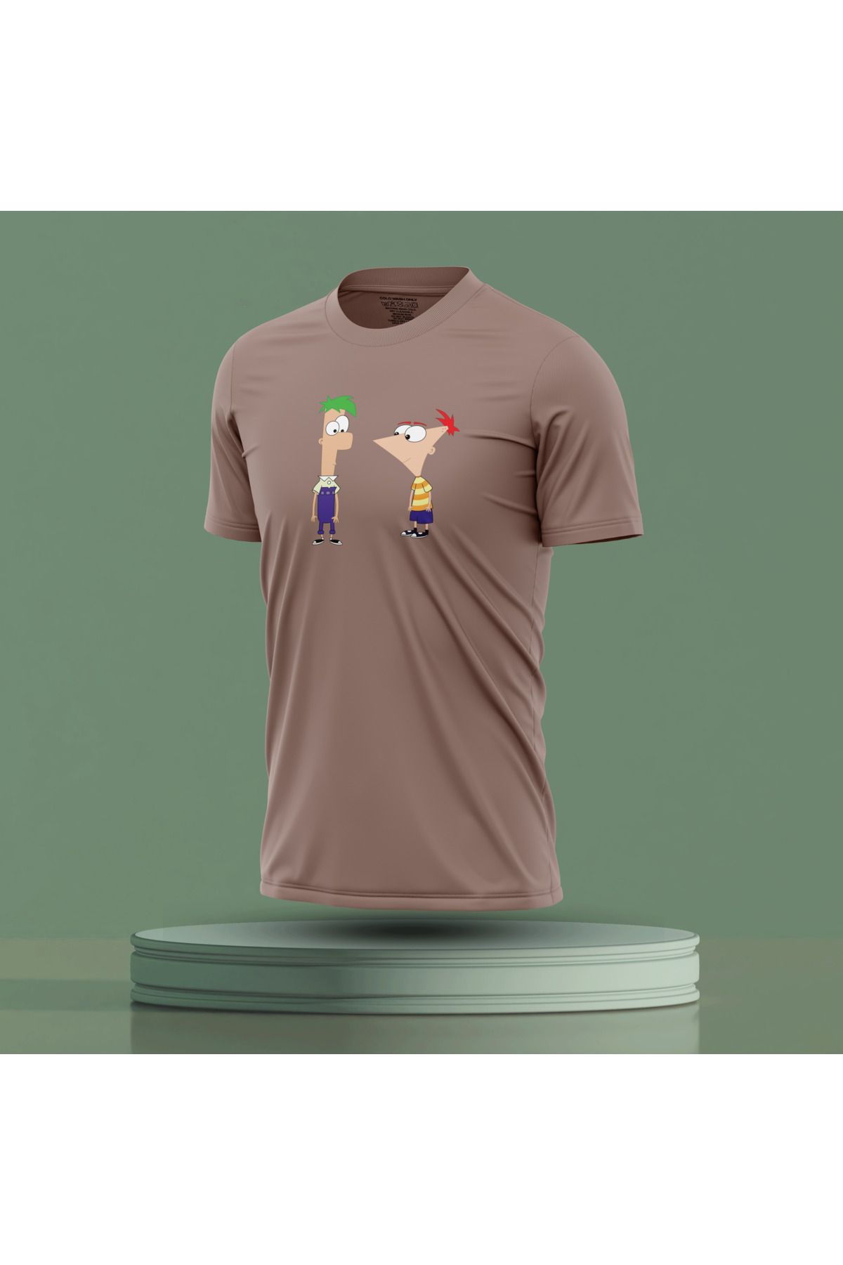 Bulvar Lee Erkek Sıfır Yaka Phineas and Ferb Baskılı Yazlık T-Shirt