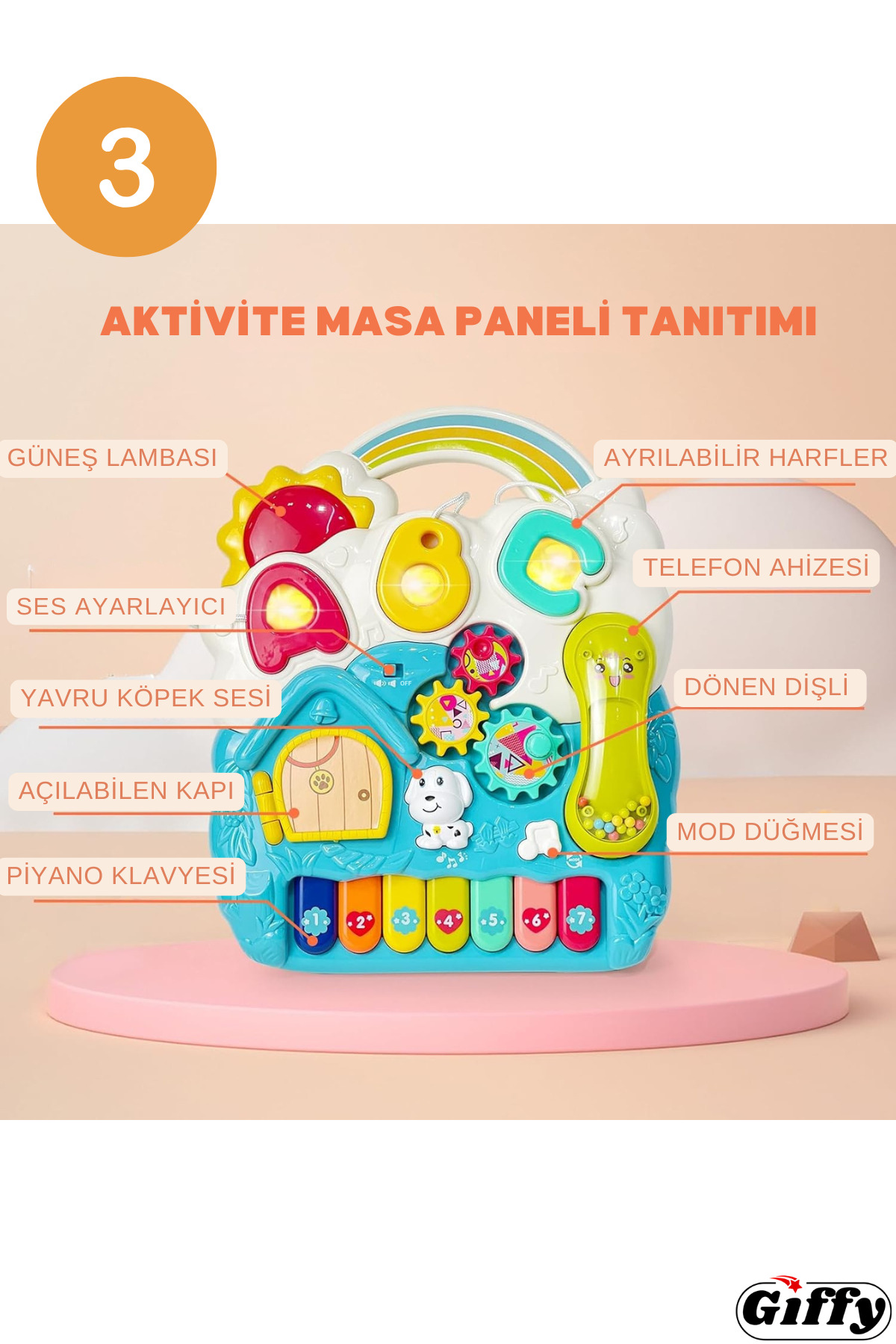 giffy Yürüteç Piyanolu Sesli Işıklı 4 Farklı Mod ile Yürümeye Yardımcı Aktivite Masası Fonksiyonlu Yürüteç fotoğrafı 6 (önizleme)