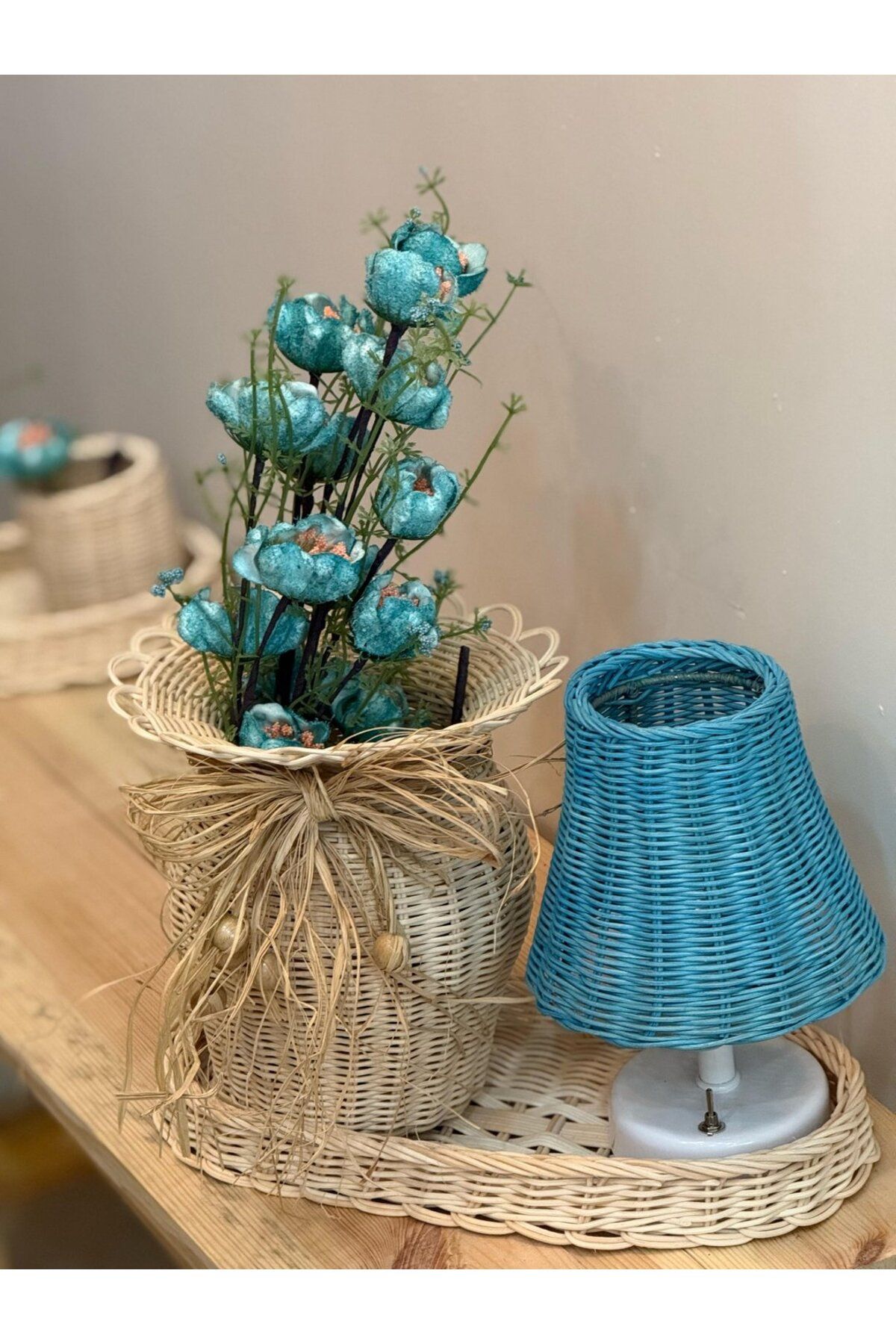 Maison Avf 4'lü Rattan Mavi Gelincik Vazo Set