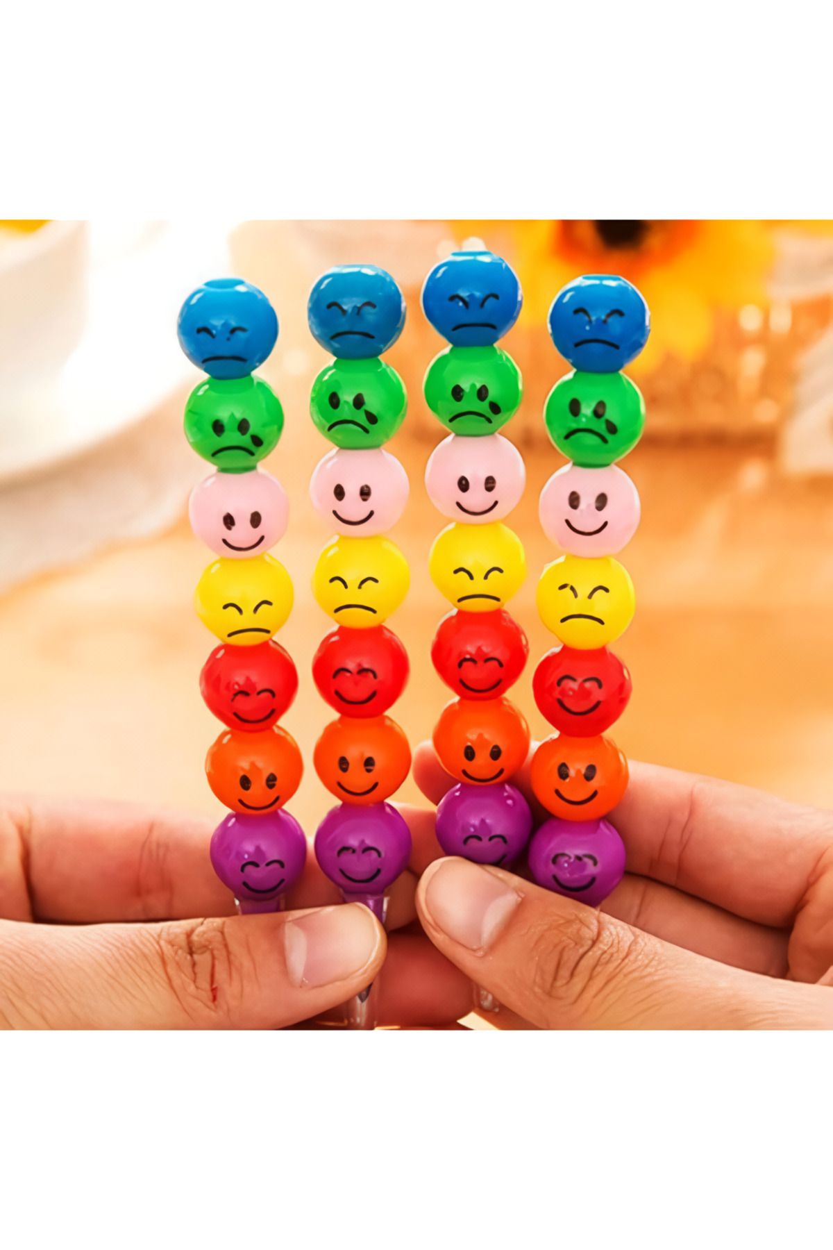 GÜMRÜK BEY Renkli Eğlenceli Emoji Yüzlü Yumurtlayan Kalem Renkli Boya Kalemi Seti 4'lü Paket Mini Boya Seti