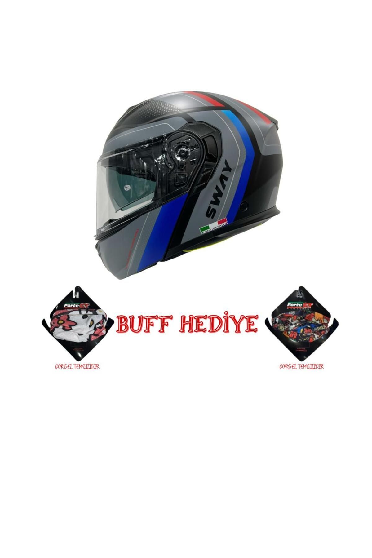 Sw 917 Çene Açılır Kask Kore Siyah Mavi - 1
