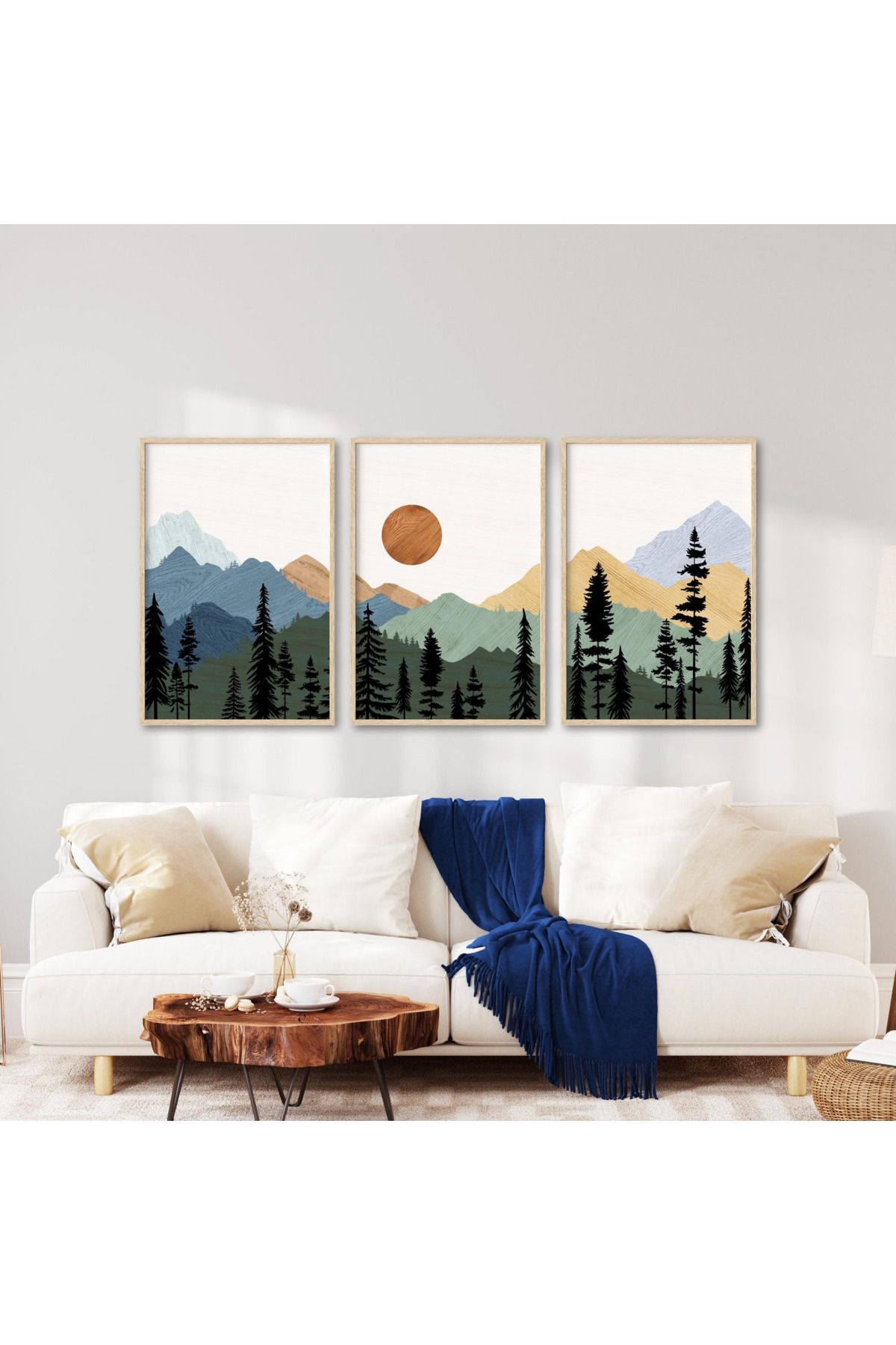 Tuba Decor KOPYA - 3 Parça Ahşap Çerçeve Görünümlü bohem MDF Tablo Seti