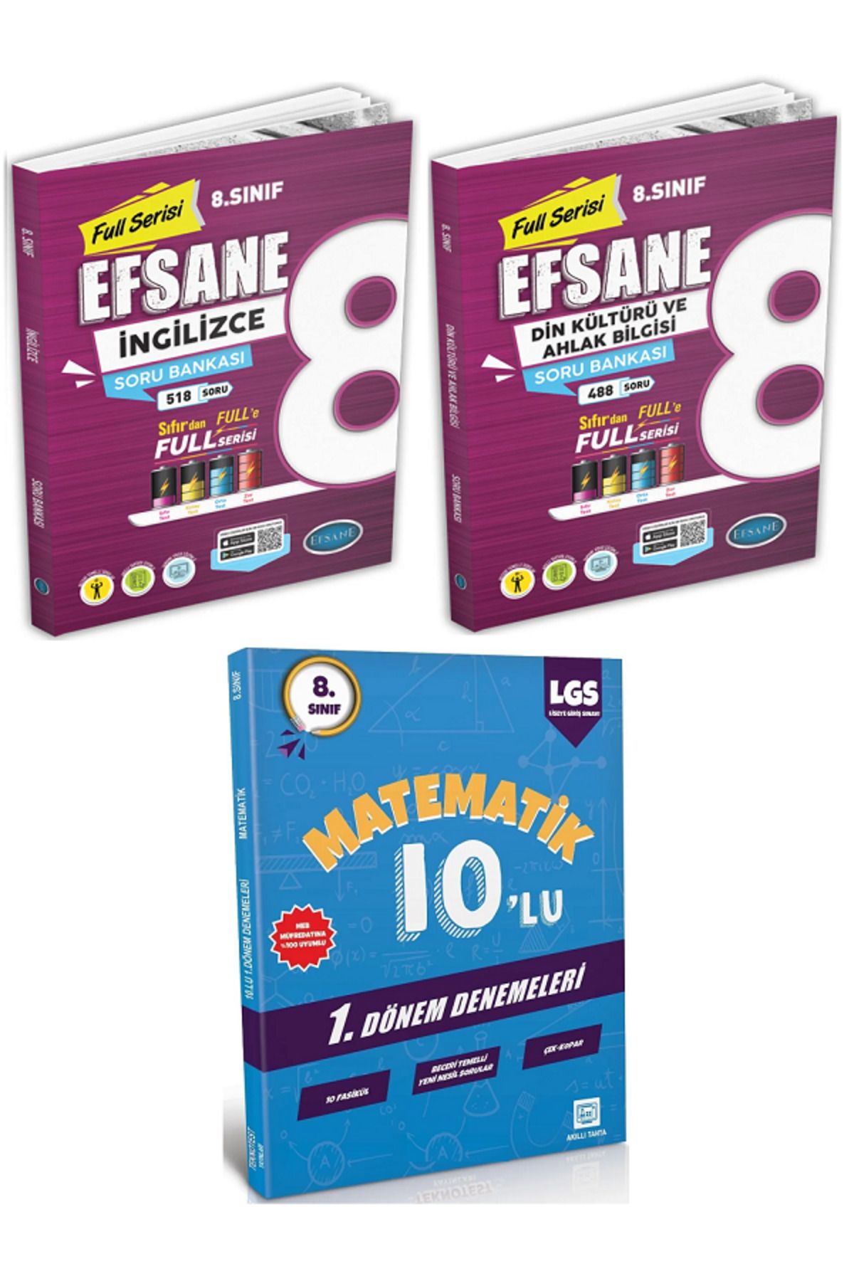 Efsane Yayınları 8.Sınıf Efsane İngilizce + Din Kültürü Soru Bankası + 8.Sınıf 10'Lu Matematik Deneme - 3 KİTAP