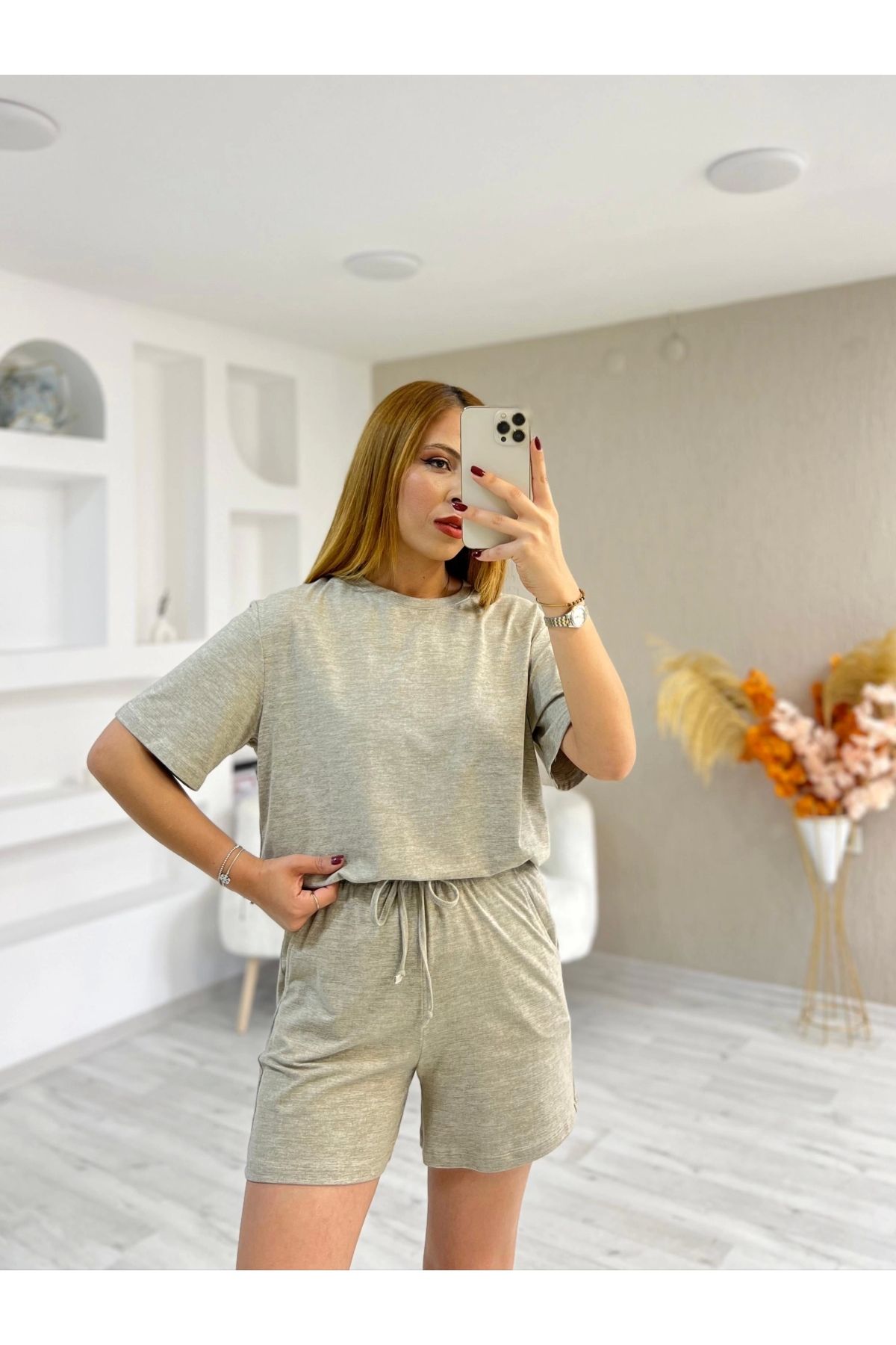 İrka Moda Bisiklet Yaka Tişört Şort Takım Mint Yeşili
