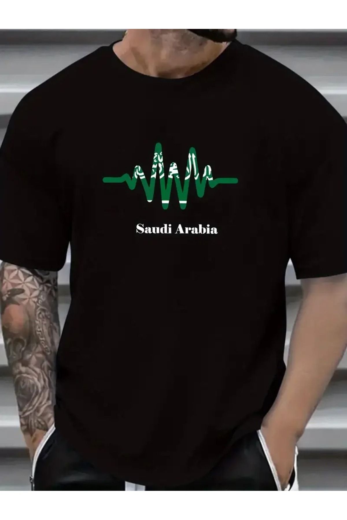 LAND MODA Erkekler için Suudi Arabistan Ulusal Günü Grafikli Tişört - Büyük Beden Rahat Kesim %100