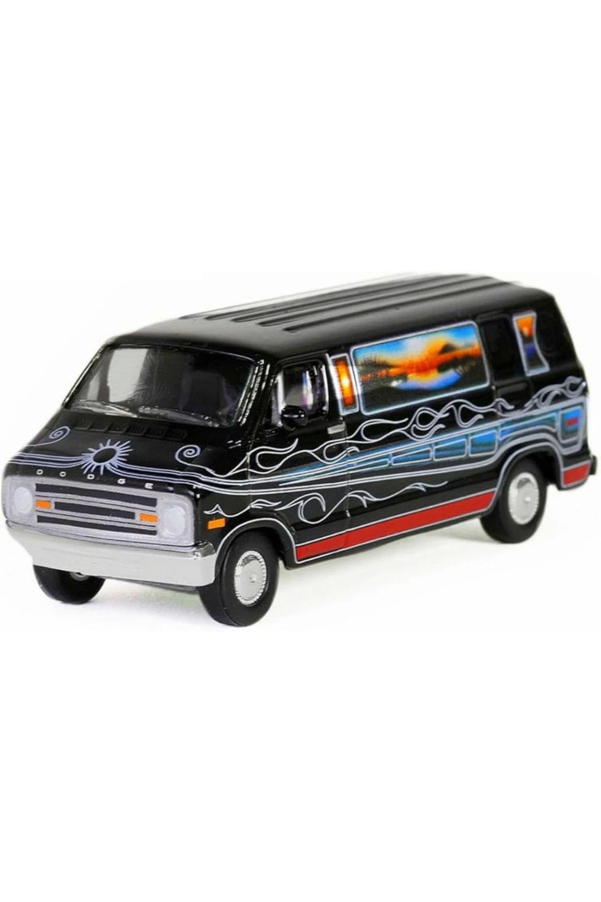 NessiWorld Greenlight 1/64 Vannin' - 1977 Dodge B-100 Custom Van - Mountain Sunrise Decoration 30475