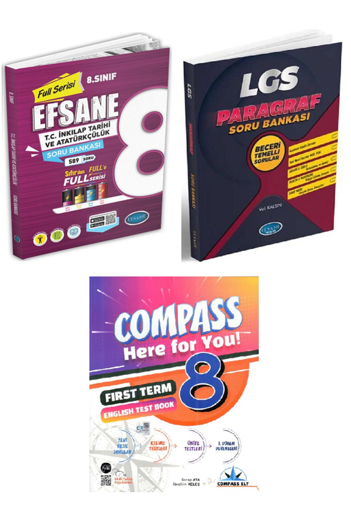 Efsane Yayınları 8.Sınıf İnkılap Tarihi + Paragraf Soru Bankası + 8.Sınıf Compass İngilzice Test Book - 3 KİTAP