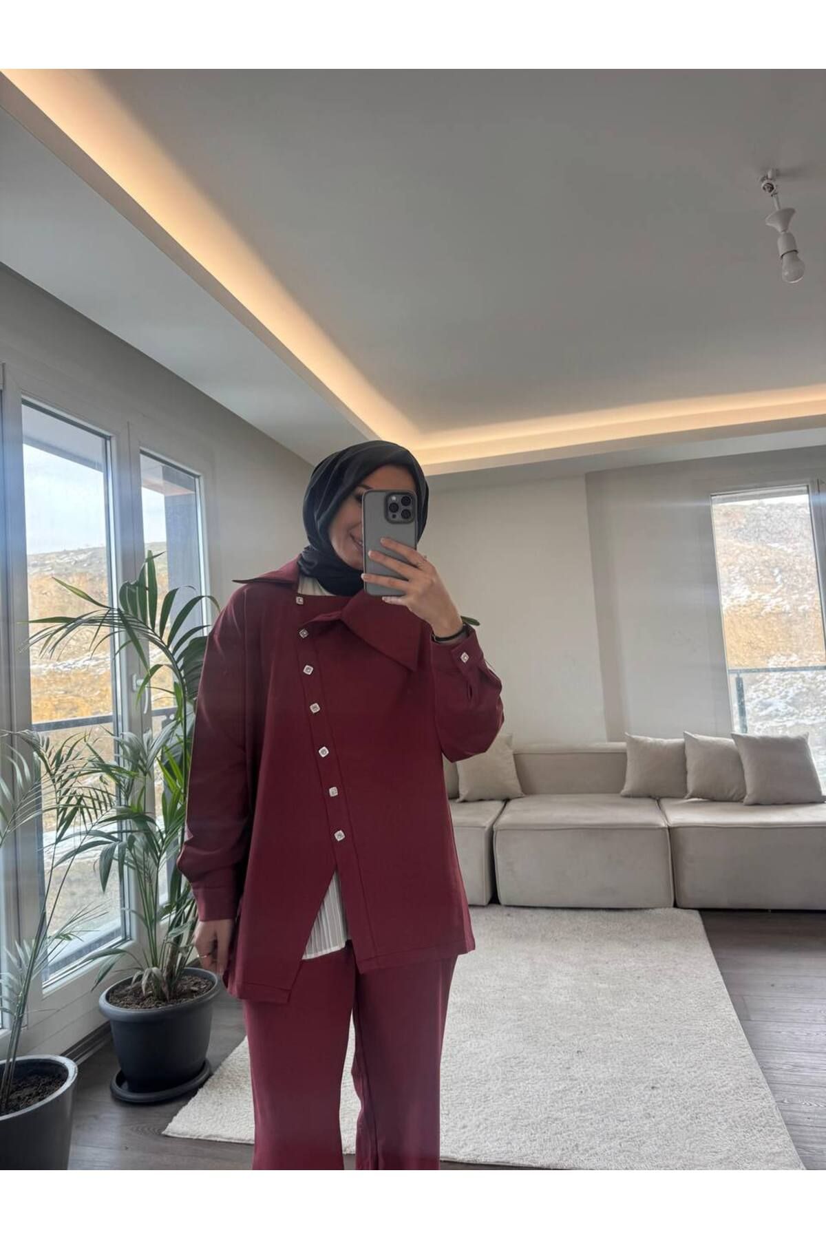 Suede Style 5556 - Düğme Detaylı Rahat-Şık Kadın Takım