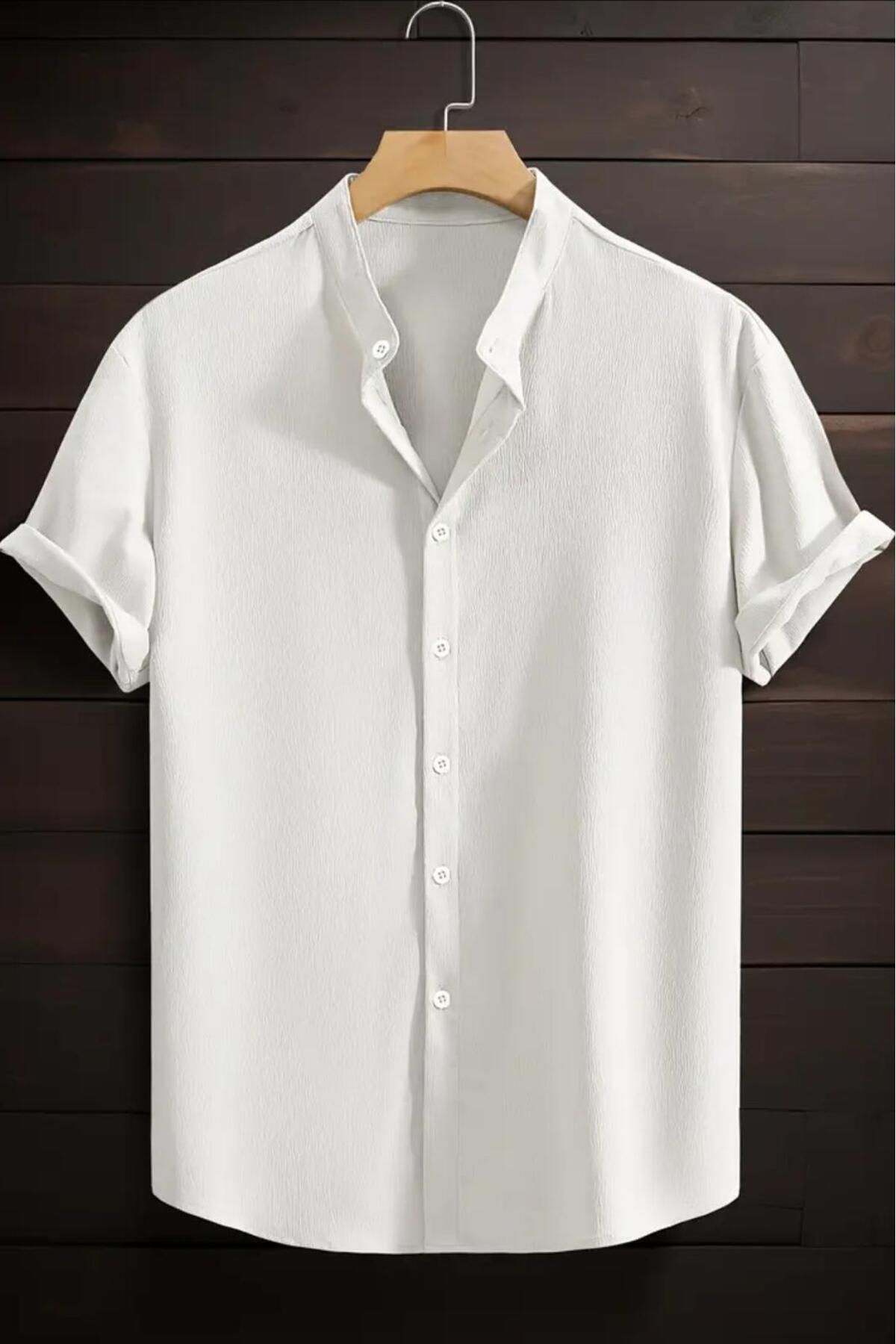 Oksit Laend Slim Fit Esnek Likralı Kısa Kol Hakim Yaka Erkek Gömlek