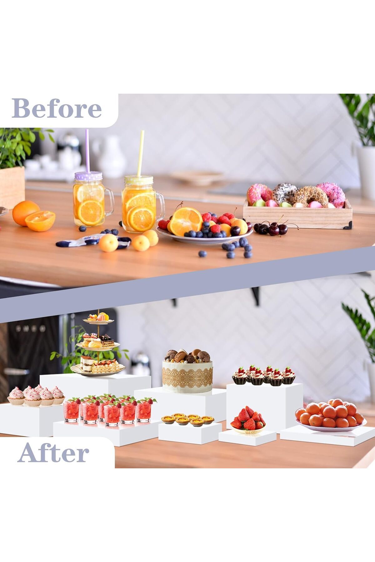 Generic-8pcs Buffet Risers, Food Display Stands For Buffet Table, Acrylic Display Risers Shelf For Dessert 4