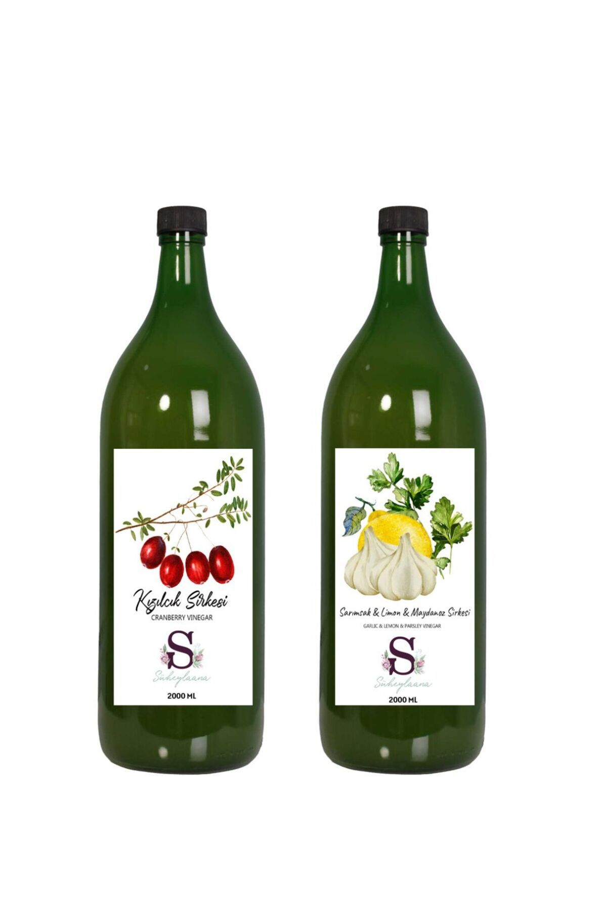 Süheylaana Doğal Kızılcık Sirkesi 2000 Ml - Doğal Sarımsak & Limon & Maydanoz Sirkesi 2000 Ml