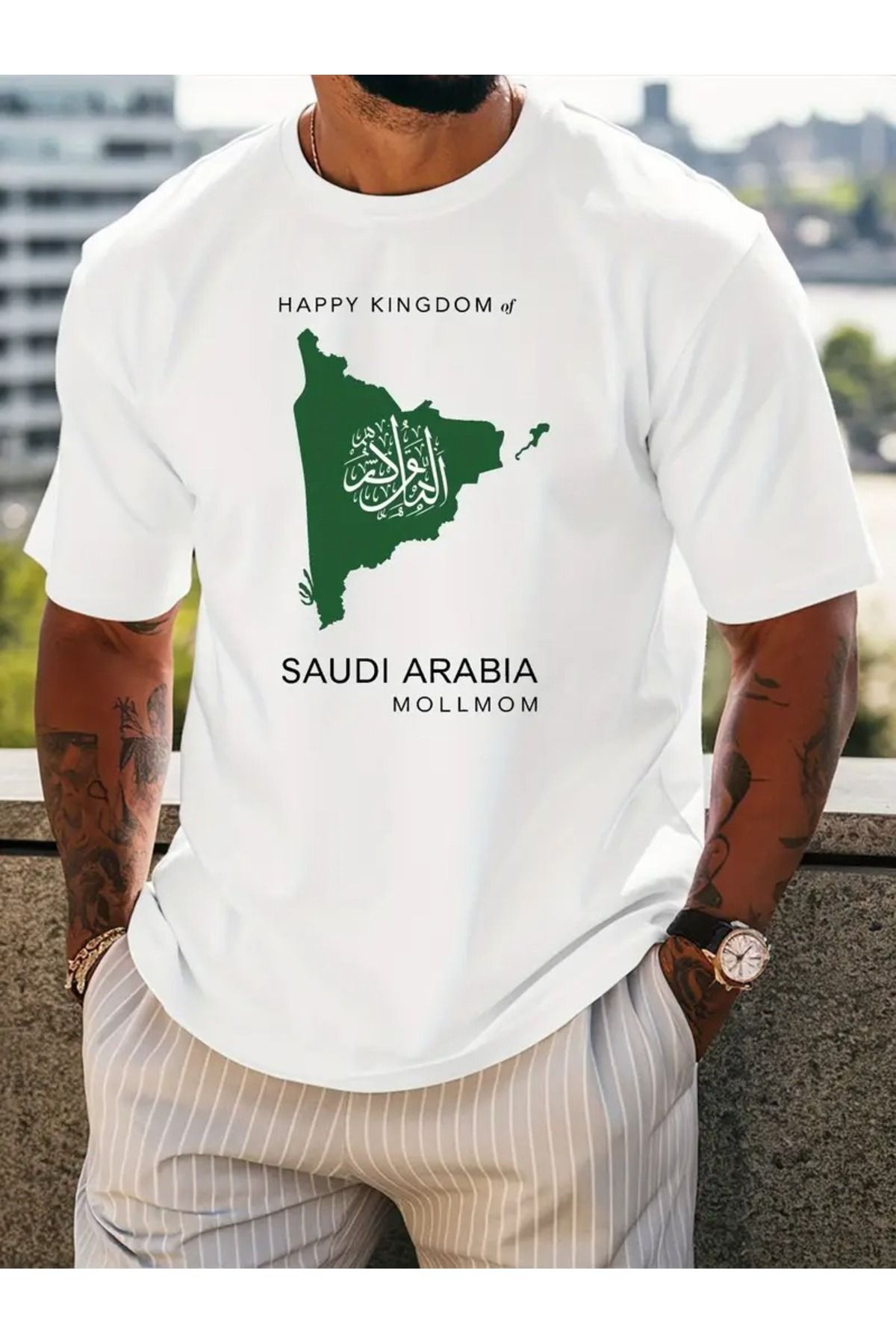LAND MODA Arapça Kaligrafi Grafikli Tişört - Canlı Turuncu Günlük Spor Yazlık Tee, Sokak Stili Gömlek,