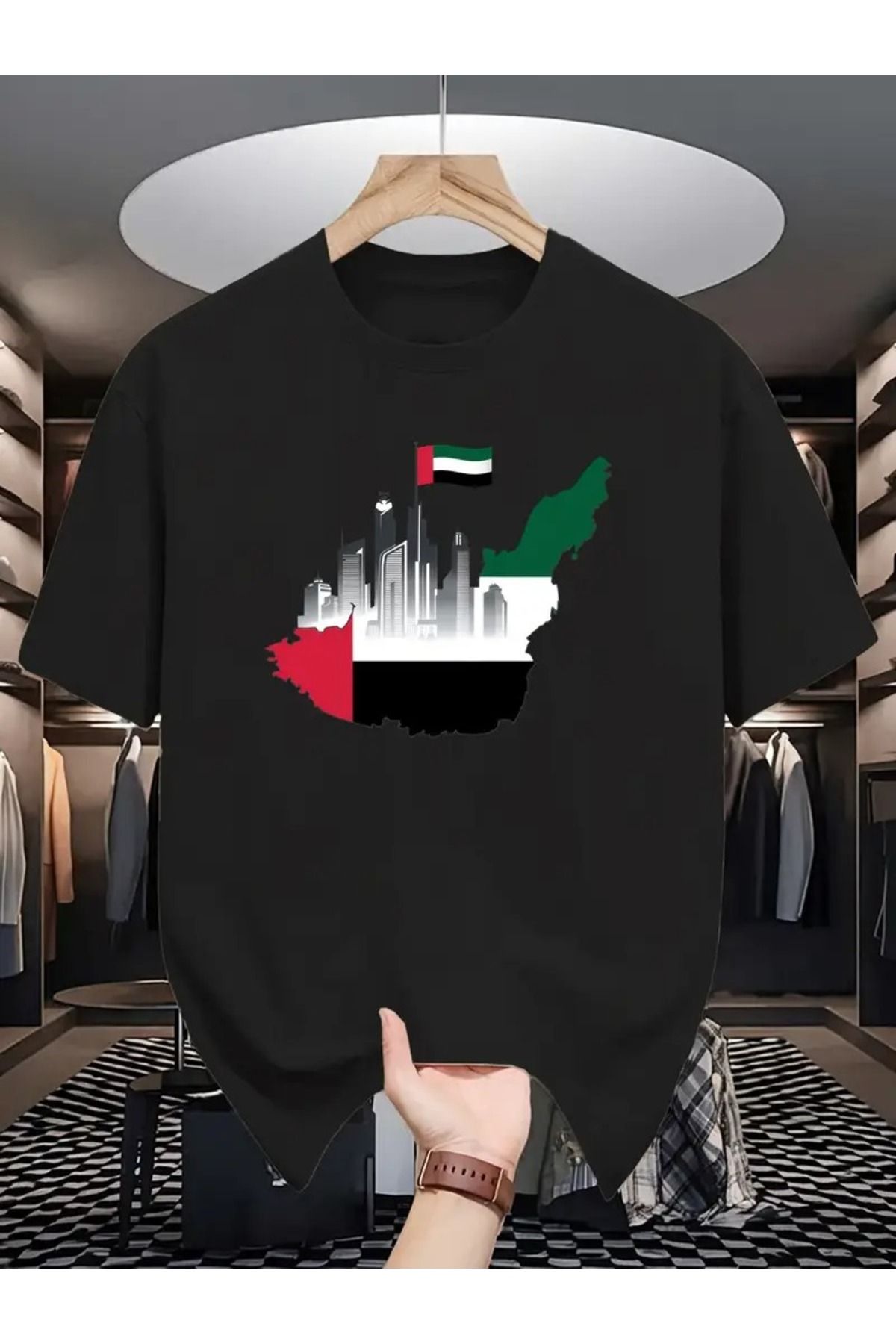 LAND MODA Erkekler için UAE Bayrağı Grafik Tişört - Günlük Yaz Kısa Kollu Yuvarlak Yaka, Trendy Orta Doğu