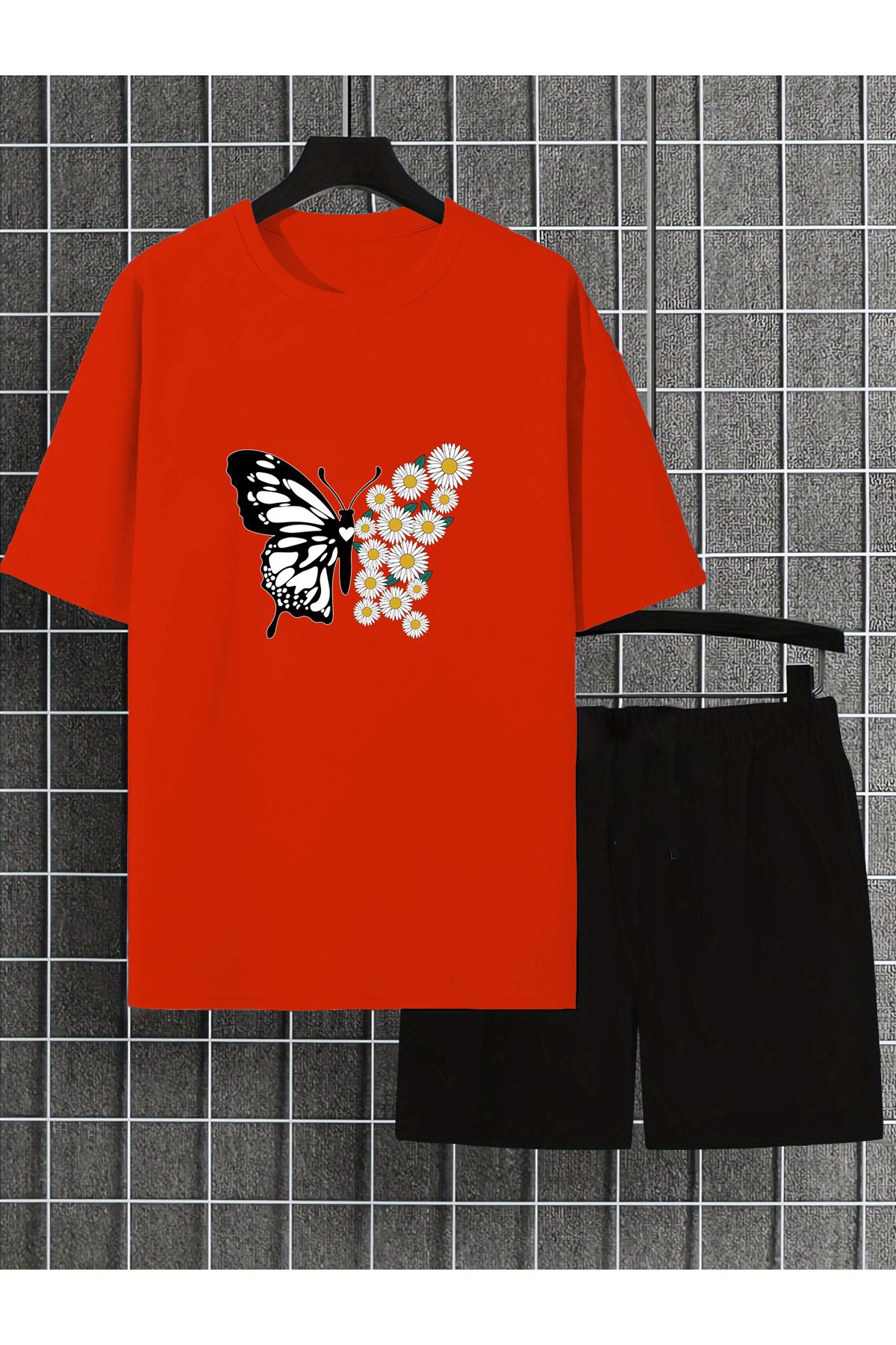 uyguntarz Unisex PAPATYAKELEBEK Tasarım Basklı Tshirt Eşofman Takımı