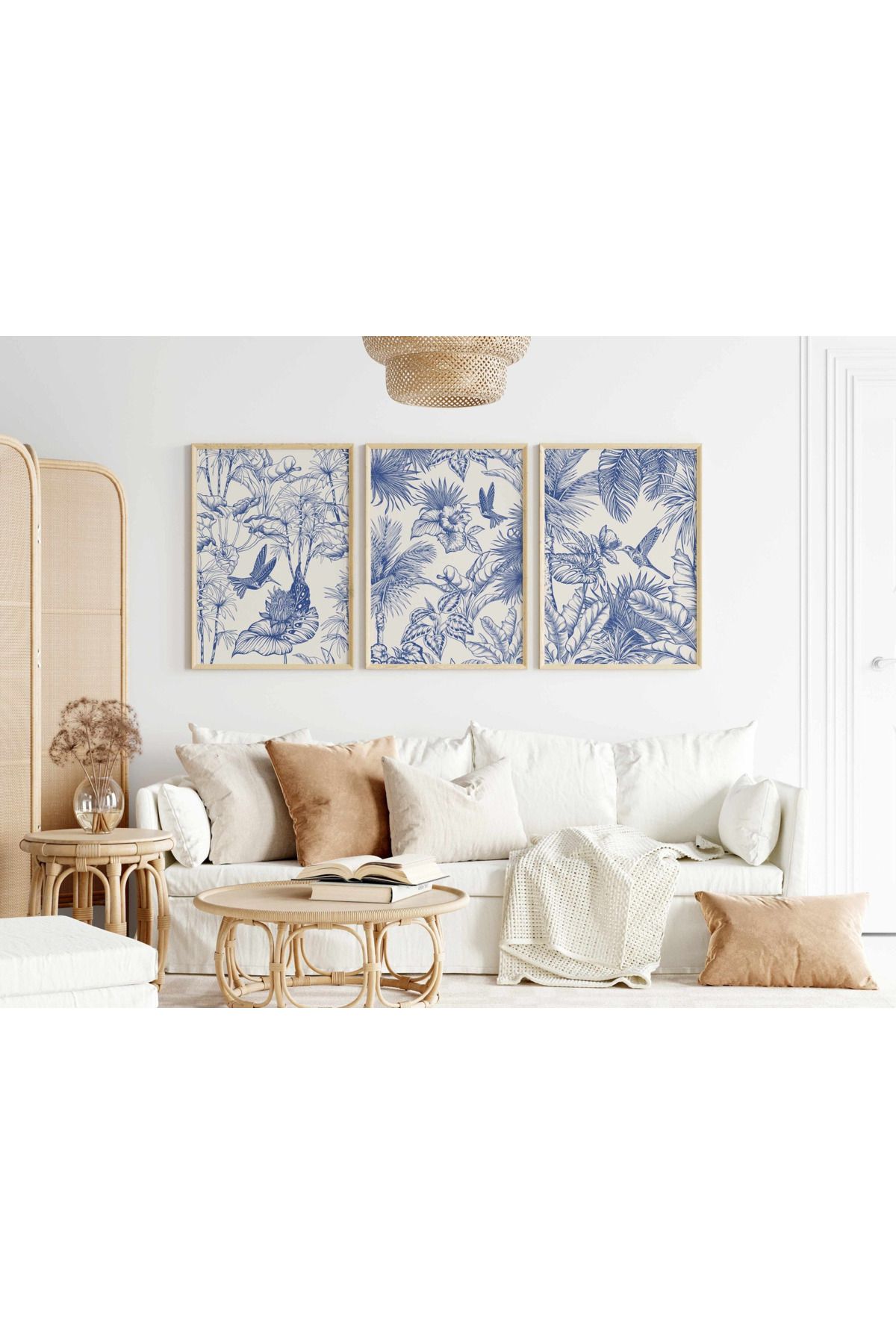 Tuba Decor 3 Parça Ahşap Çerçeve Görünümlü bohem MDF Tablo Seti