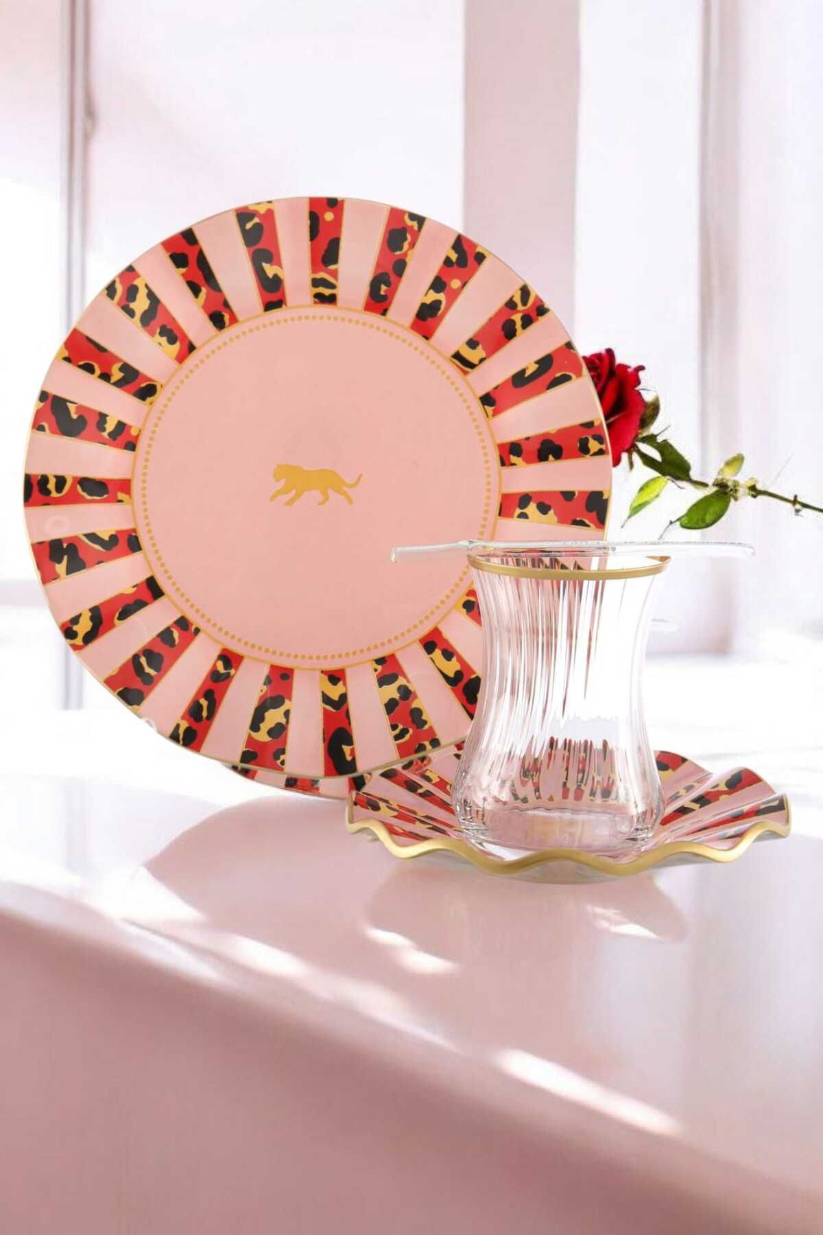 ariana sytle 24 Parça 6 Kişilik Leo Yaldızlı Çay Pasta Seti