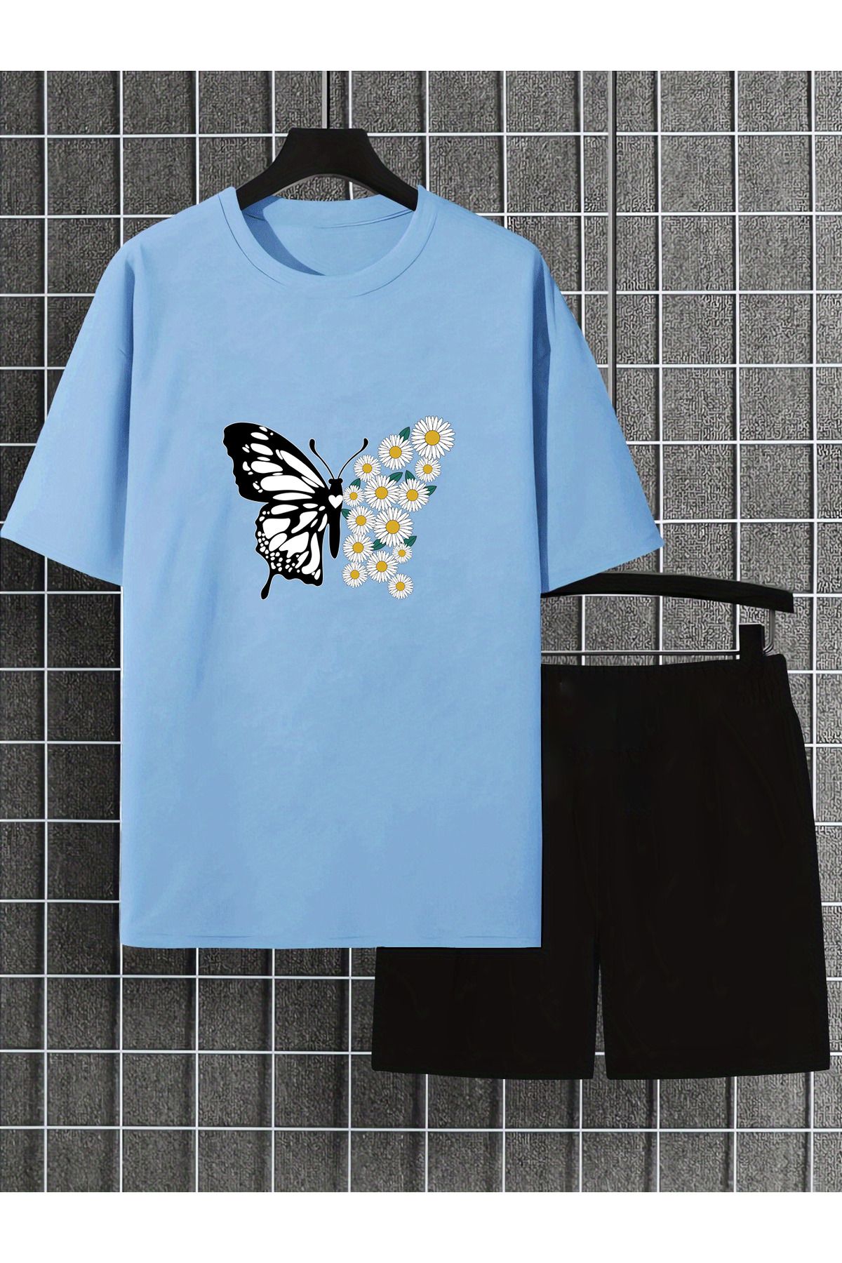 uyguntarz Unisex PAPATYAKELEBEK Tasarım Basklı Tshirt Eşofman Takımı