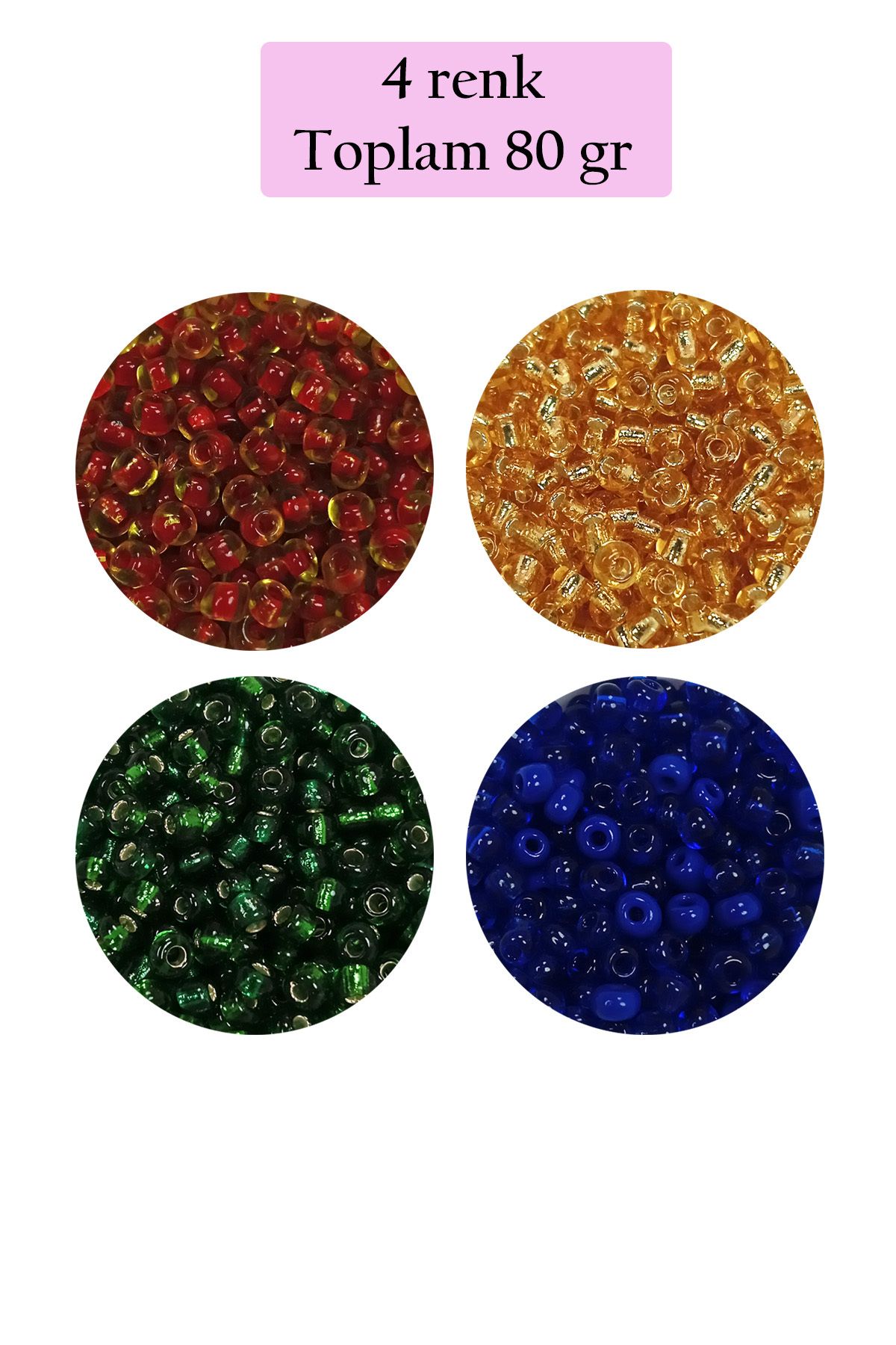 Royaleks Dökme Cam Kum Boncuk (8/0) 3 mm - 4 Renk - Toplam 80 Gram - BNC424