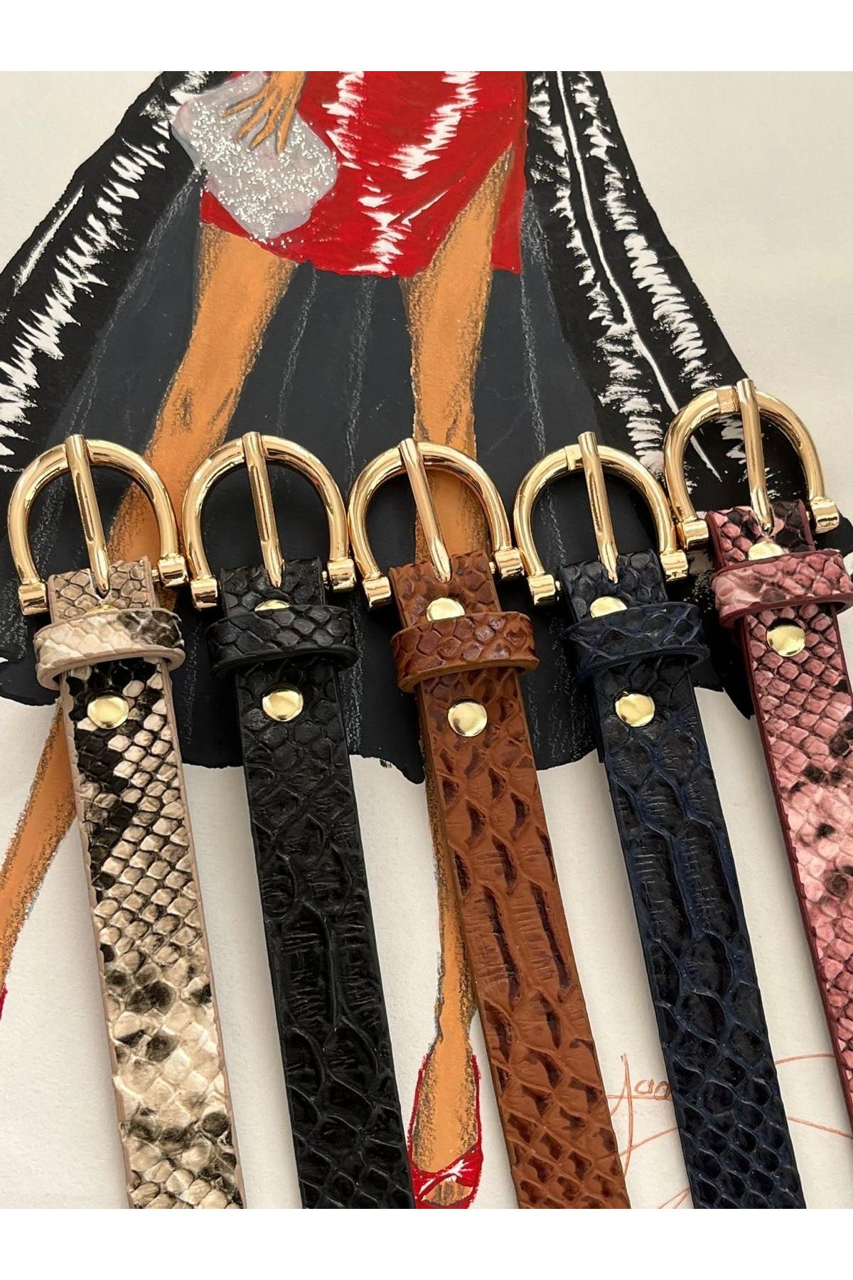 GREEY yilan desenli 5li set pantalon elbise kemeri