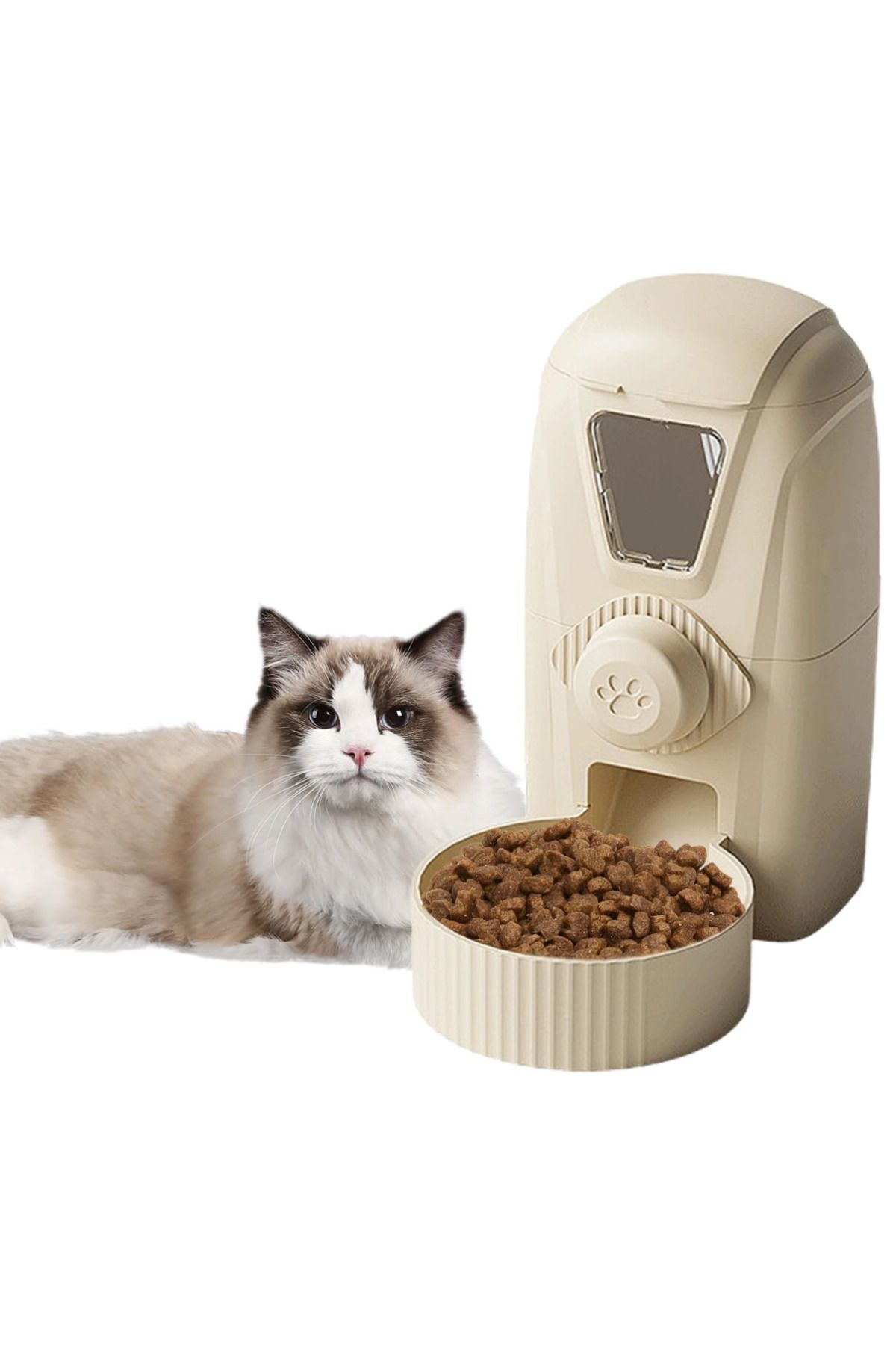 zola Dispenser Automat Pentru Hrana Animalelor, Recipient De 1 L, Din Plastic, 25x12x21 Cm, Crem - One Size