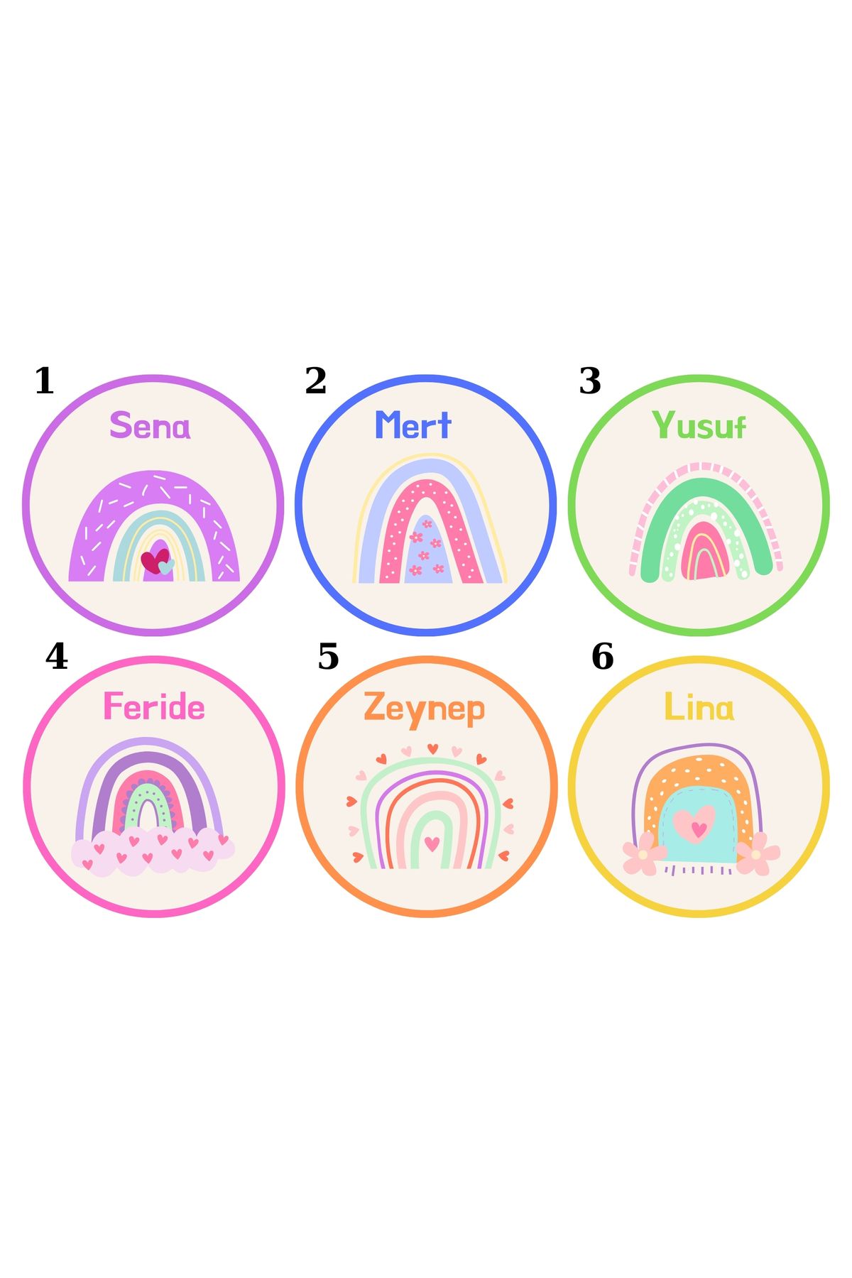 Online 3 cm boyutunca çocuk isminin yazılı olduğu özel tasarım sticker çıkartma etiket