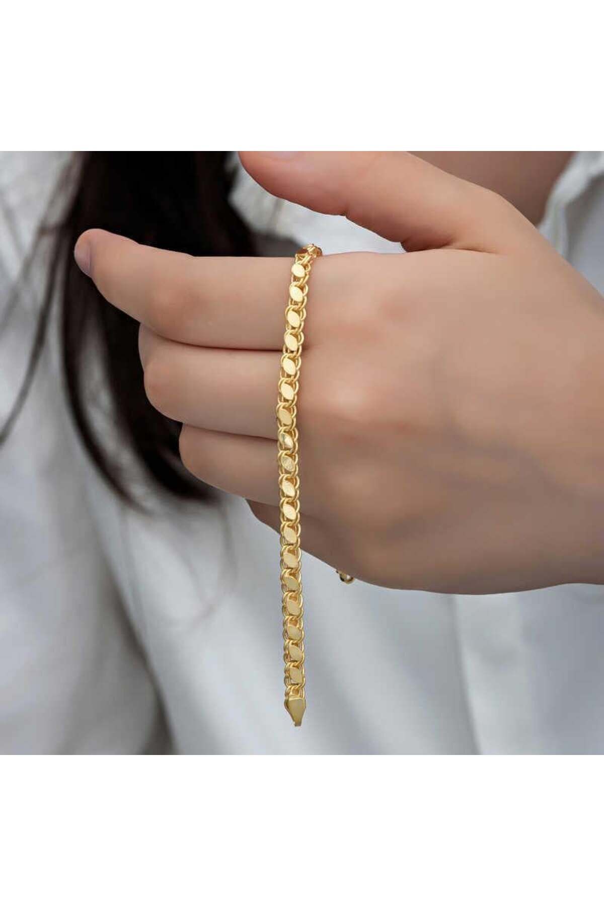 Gumush Gümüş Gold Pullu Zincir Kadın Bileklik