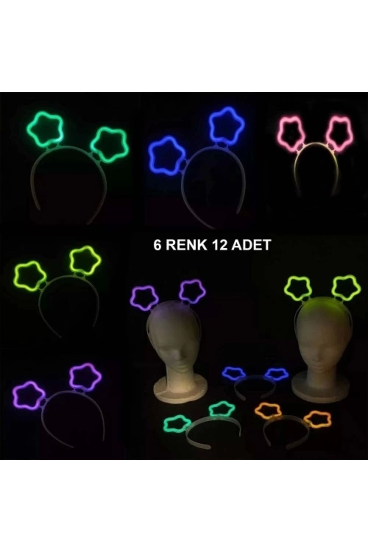 PRATİKOBA Glow Stick Karanlıkta Yanan Fosforlu Yıldız Taç 12 Adet