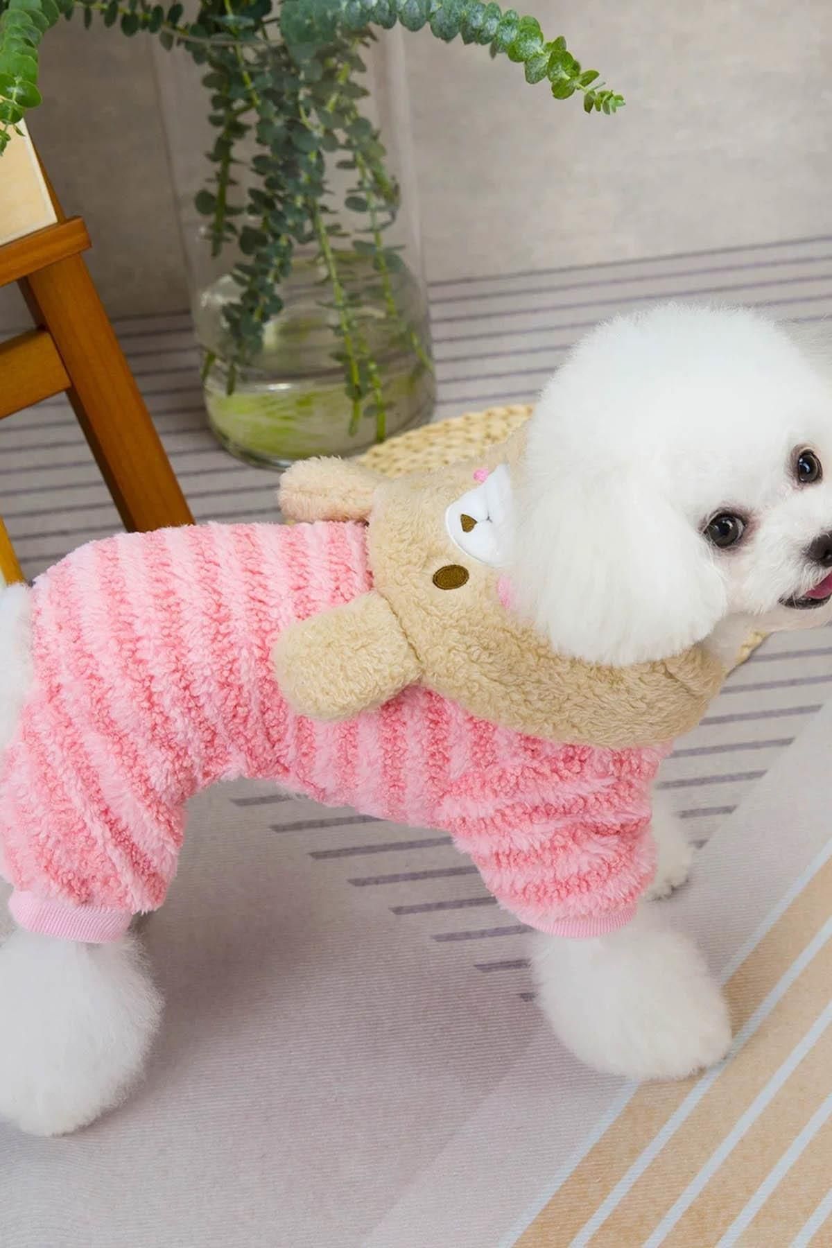 TAKIŞTIR Pembe Renk Ayıcık Figürlü Peluş XXL Köpek Tulum