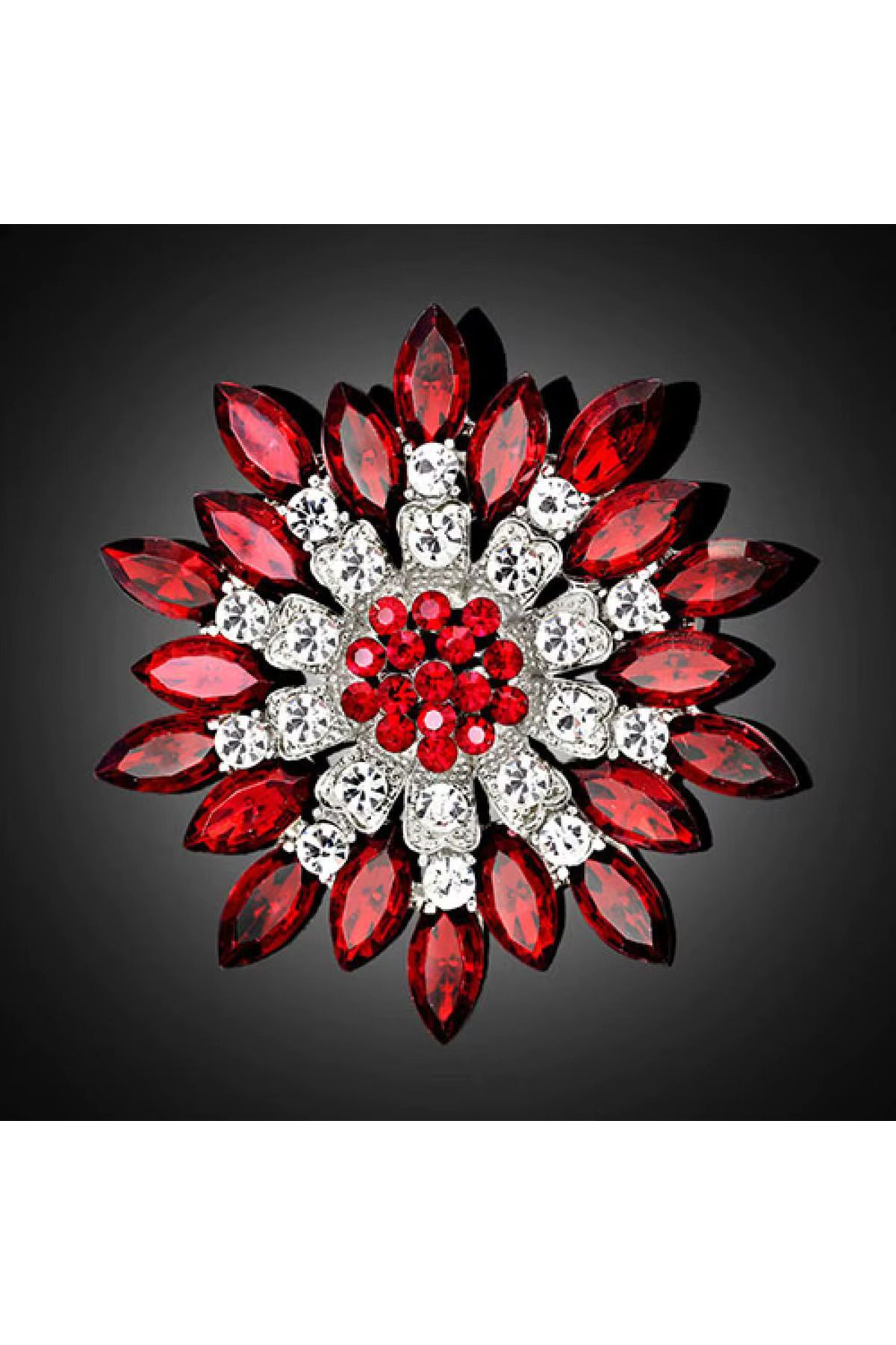 begüm jewelery KIRMIZI DAMLA TAŞLARLA SÜSLENMİŞ TASARIM BROŞ