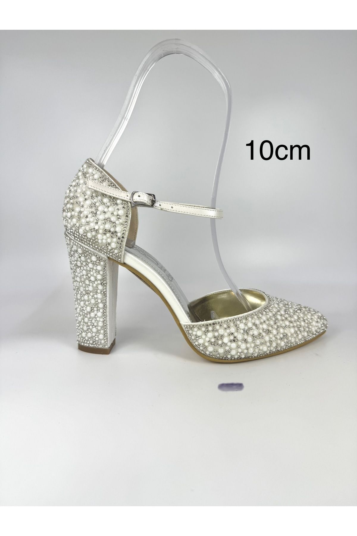 E&L Company 10cm İncili gelin ayakkabısı. Kırık beyaz inci beyazı.