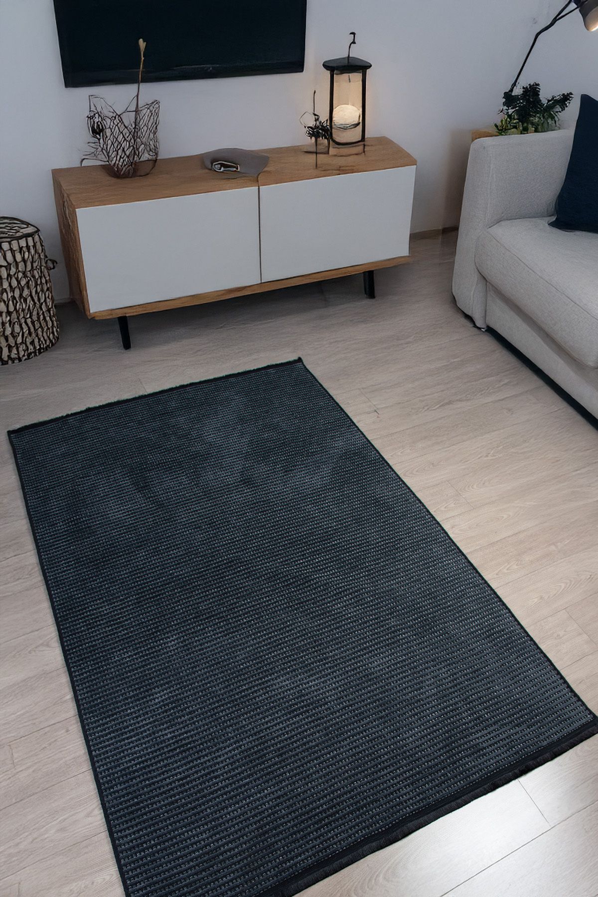 Loomina Home Antrasit Şönil Pamuk Yumuşak Kaymaz Taban Yıkanabilir Kilim Yolluk Salon Oturma Çocuk Odası Dokuma