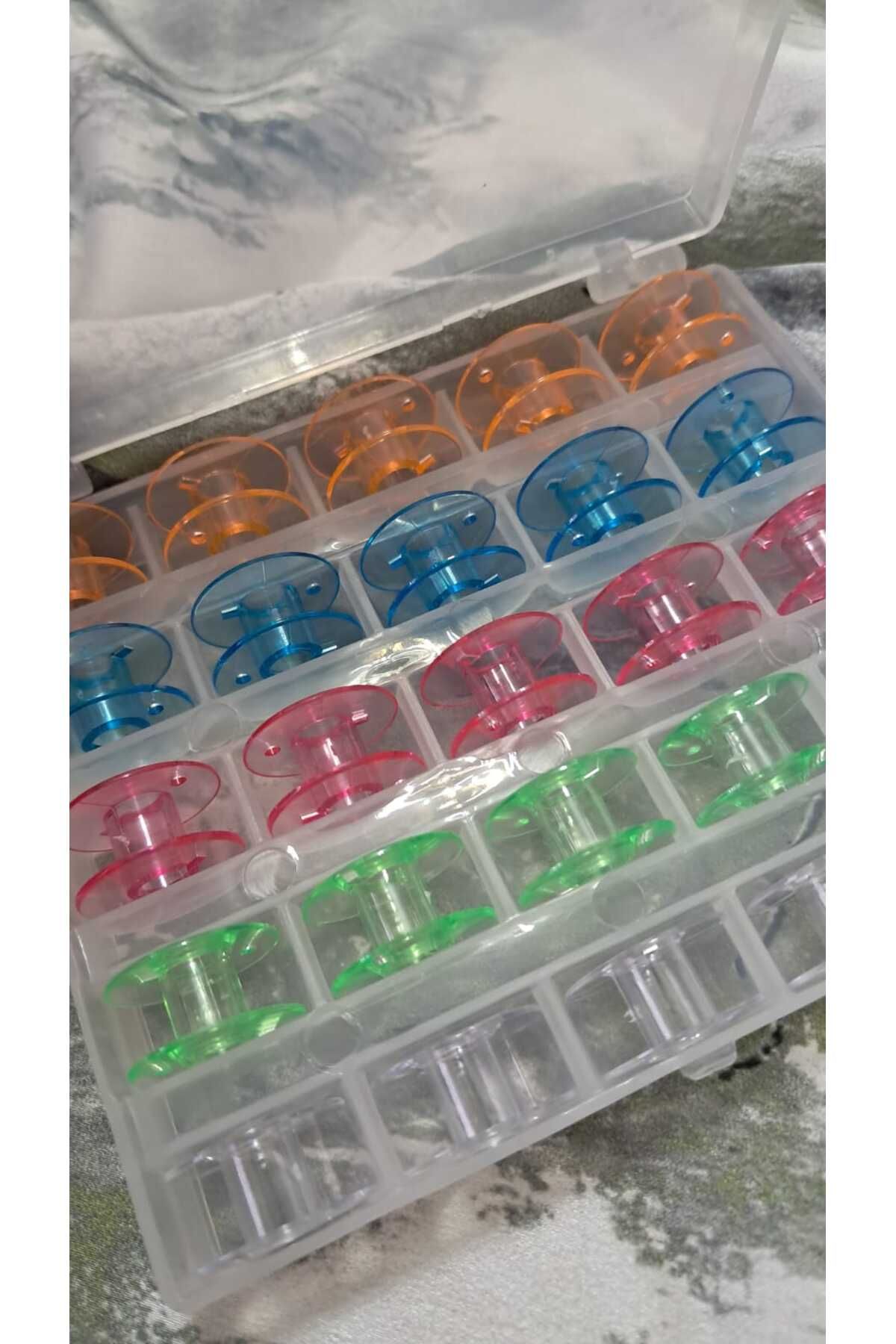 Butik 25 Lİ KUTULU MASURA SETİ RENKLİ PLASTİK EV TİPİ DİKİŞ MAKİNELERİNE UYGUNDUR