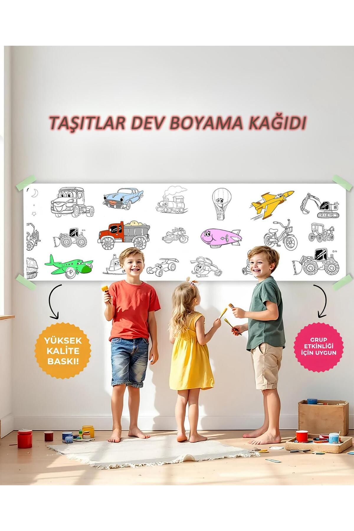 Tuba Decor Taşıtlar Temalı Dev Boyama Kağıdı 2,5 Metre Rulo Boyama Kağıdı - Çocuk Eğitici Boyama