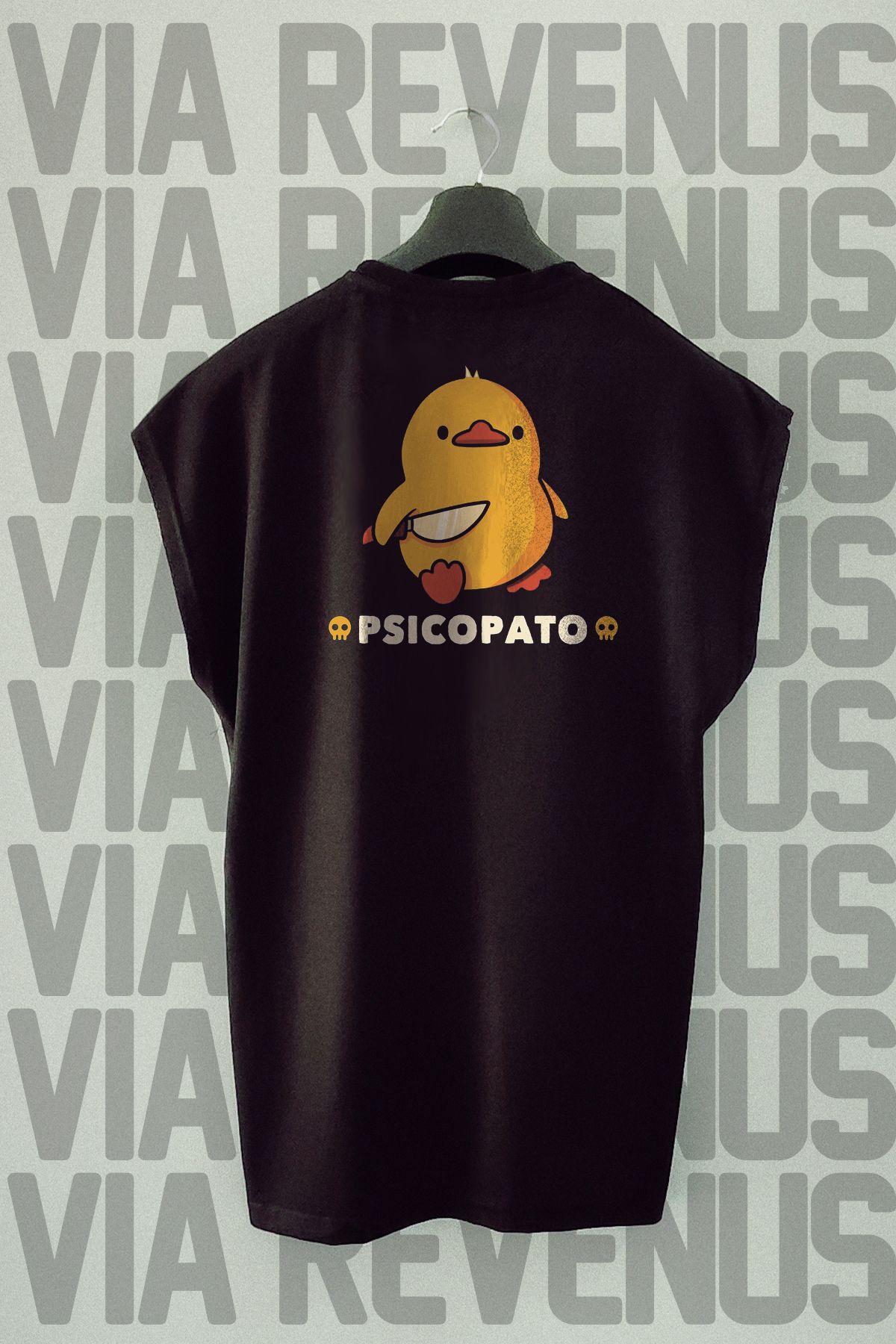 Vordevia Psicopato Sırt Baskılı Sıfır Kollu Bisiklet Yaka Spor Tshirt