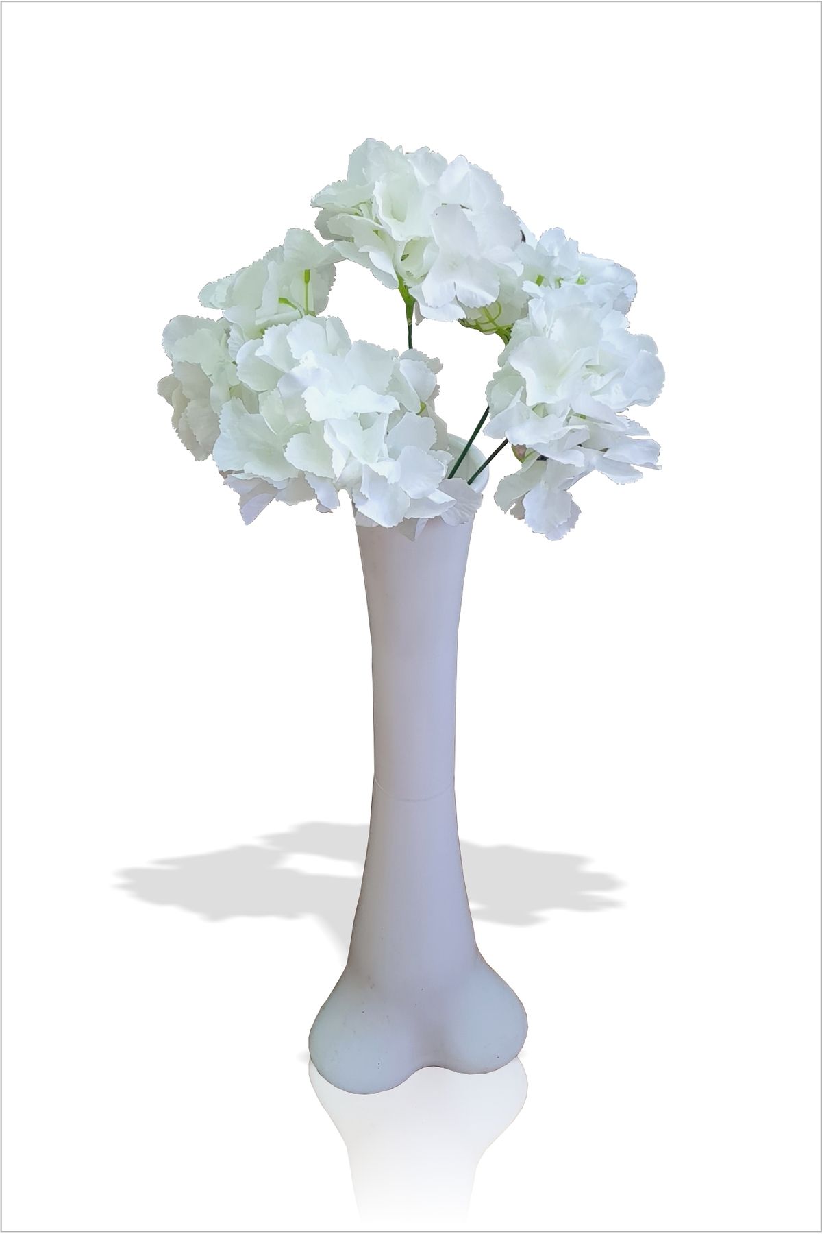 M3DECORİUM Uzun Eşsiz Nefis 60 cm Sert Plastik Dengeli Devrilmez İnce Vazo 50cm Büyük Beyaz Ortanca Yapay Çiçek