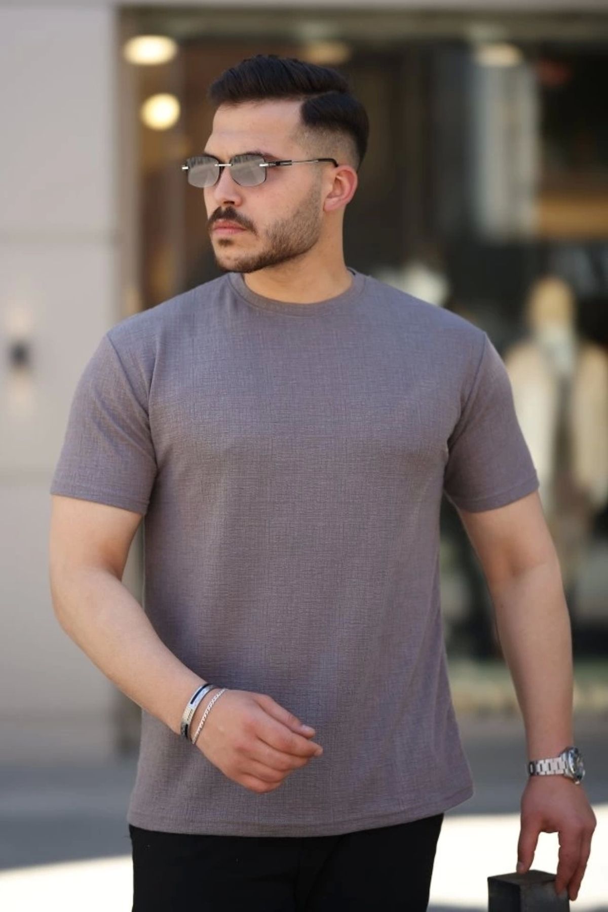 Kaplan Erkek Ağaç Kabuğu Desenli Kısa Kollu T-shirt