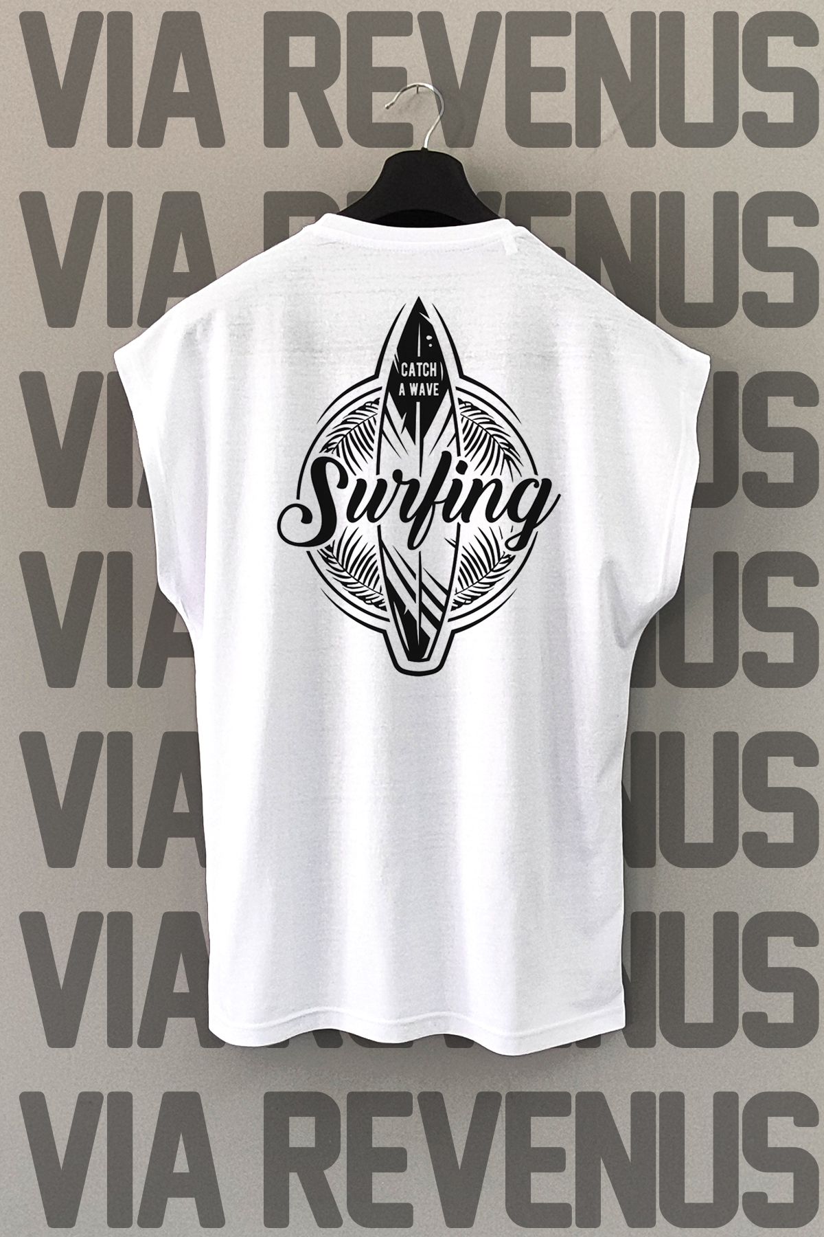 Vordevia Surfing Sırt Baskılı Sıfır Kollu Bisiklet Yaka Spor Tshirt