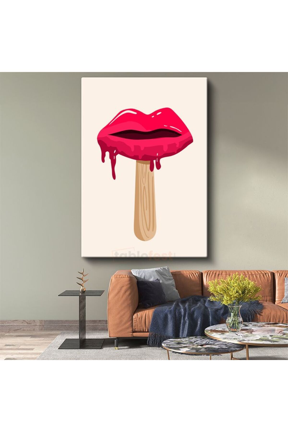 Şehzat Tekli Dikey Dudak Dondurma - Pop Art Tarzı Eğlenceli Dekoratif Kanvas Duvar Tablosu