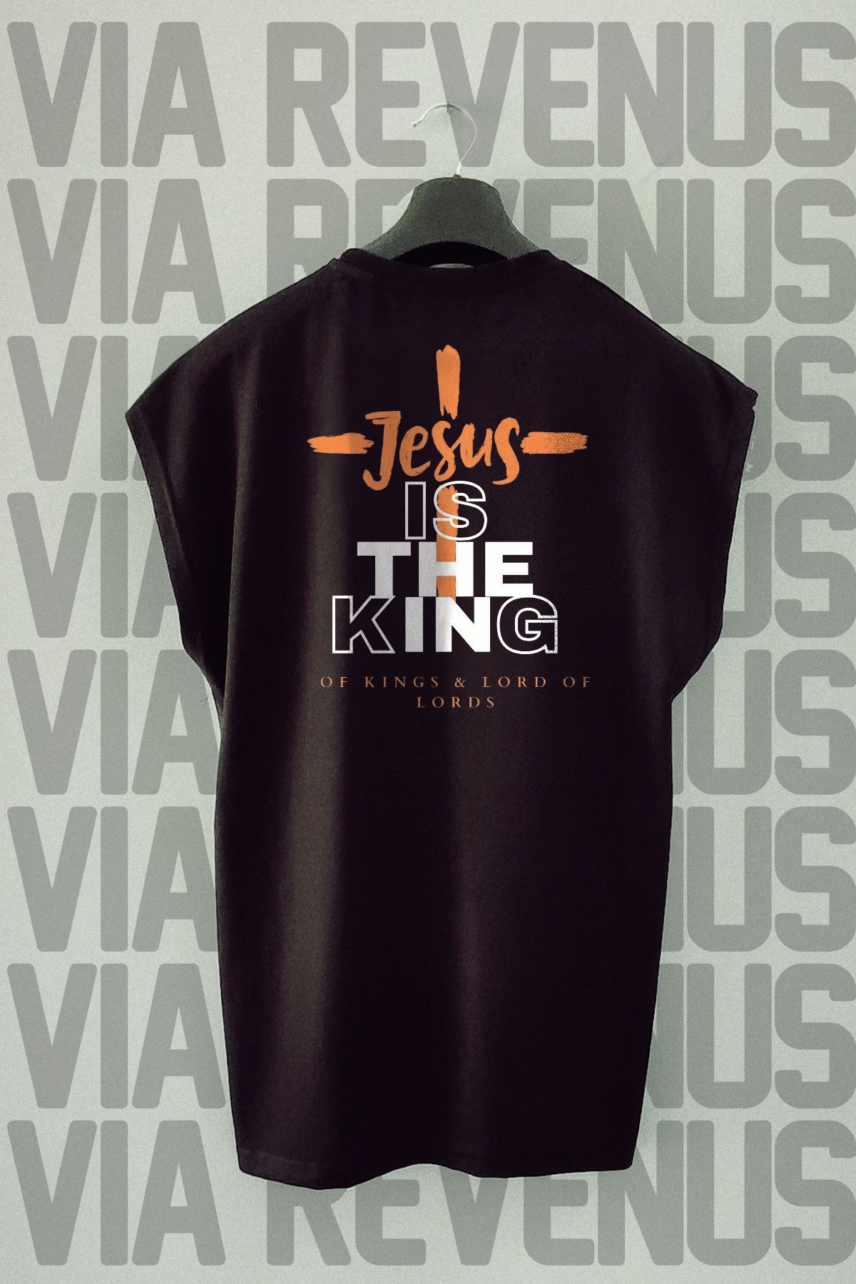 Vordevia Jesus is The King Sırt Baskılı Sıfır Kollu Bisiklet Yaka Spor Tshirt
