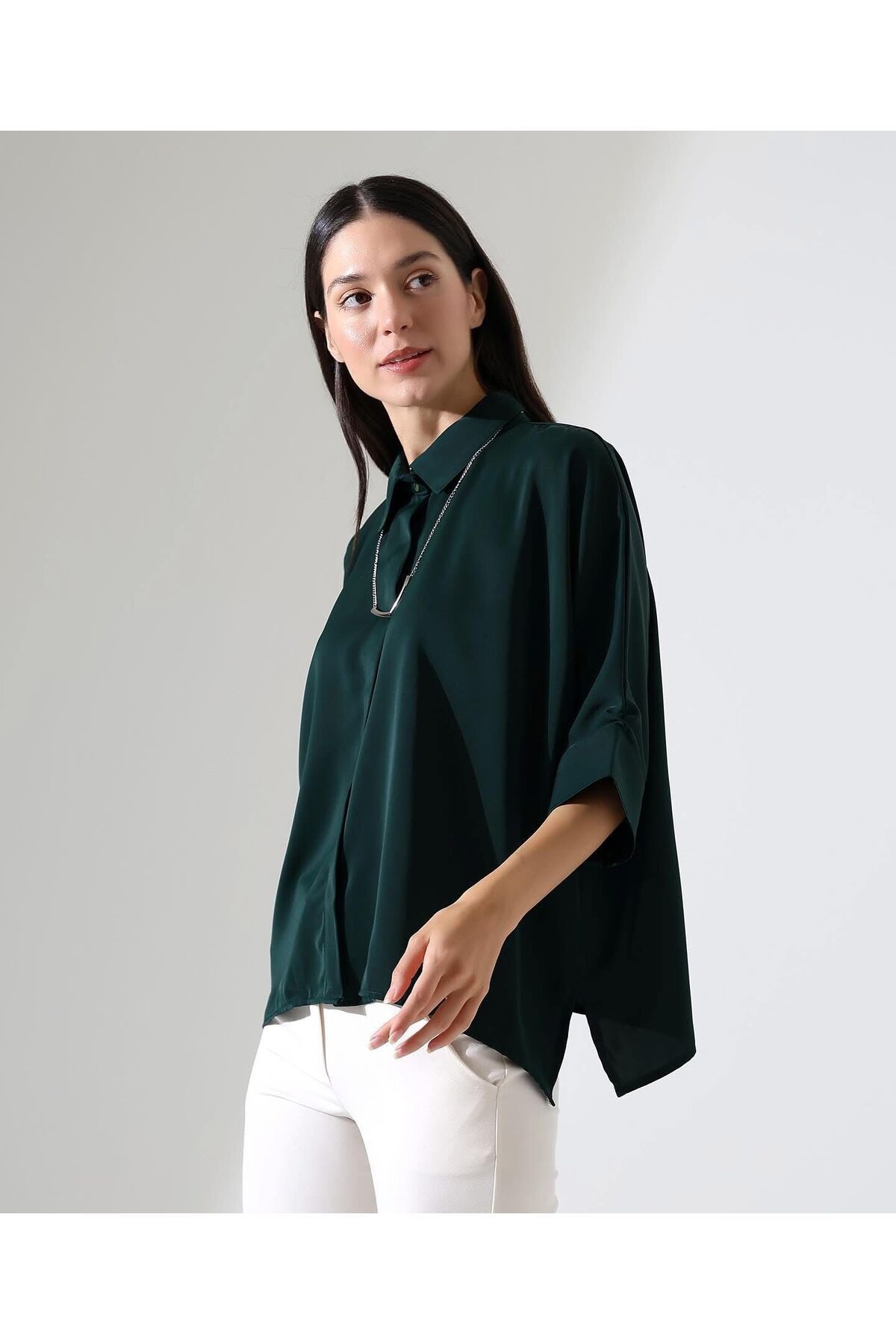 kazarina kadın vision yeşil truvakar kol oversize gömlek